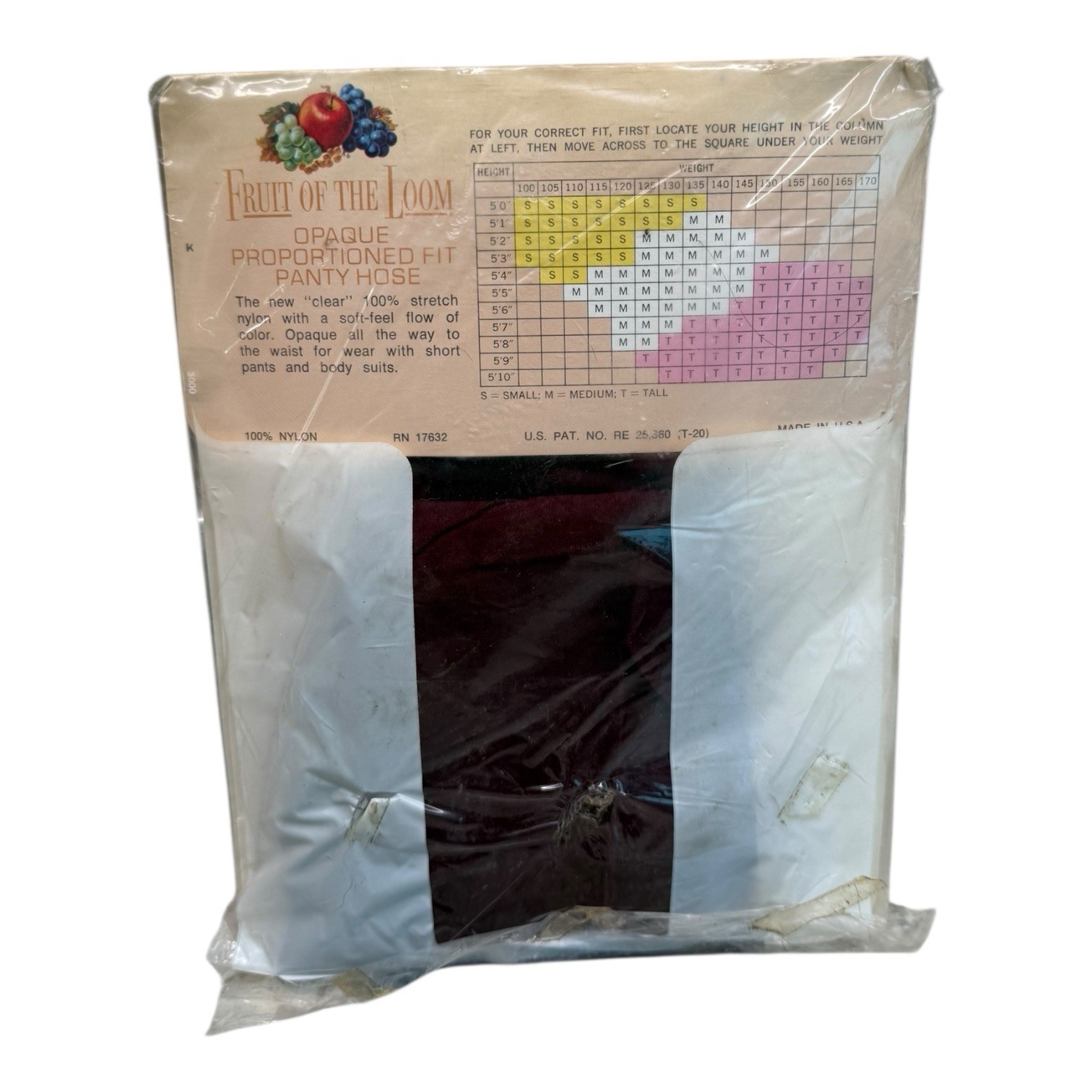 Vintage Fruit Of The Loom Opaque Proportioned Fit Pantyhose Red Onion Small