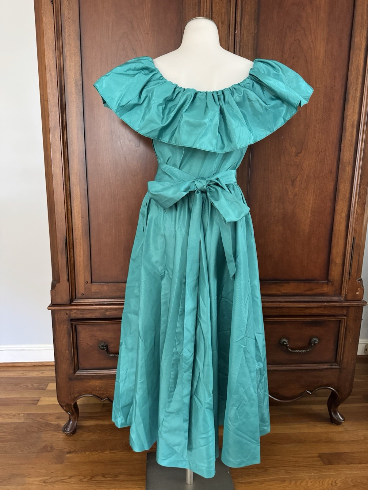 Vintage Lamz Originals Dress Turquoise Sz 4 Off Shoulder Ruffle Party Gown 80s