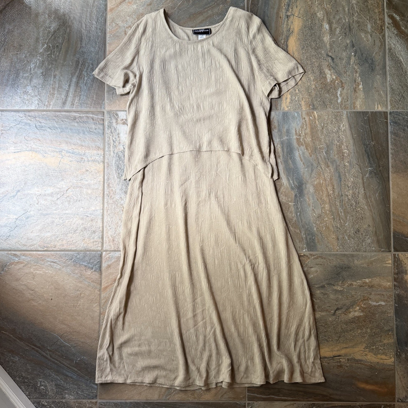 Vintage 90s Molly Malloy Crinkle Texture Dress Shirt Set Beige Neutral Size 12