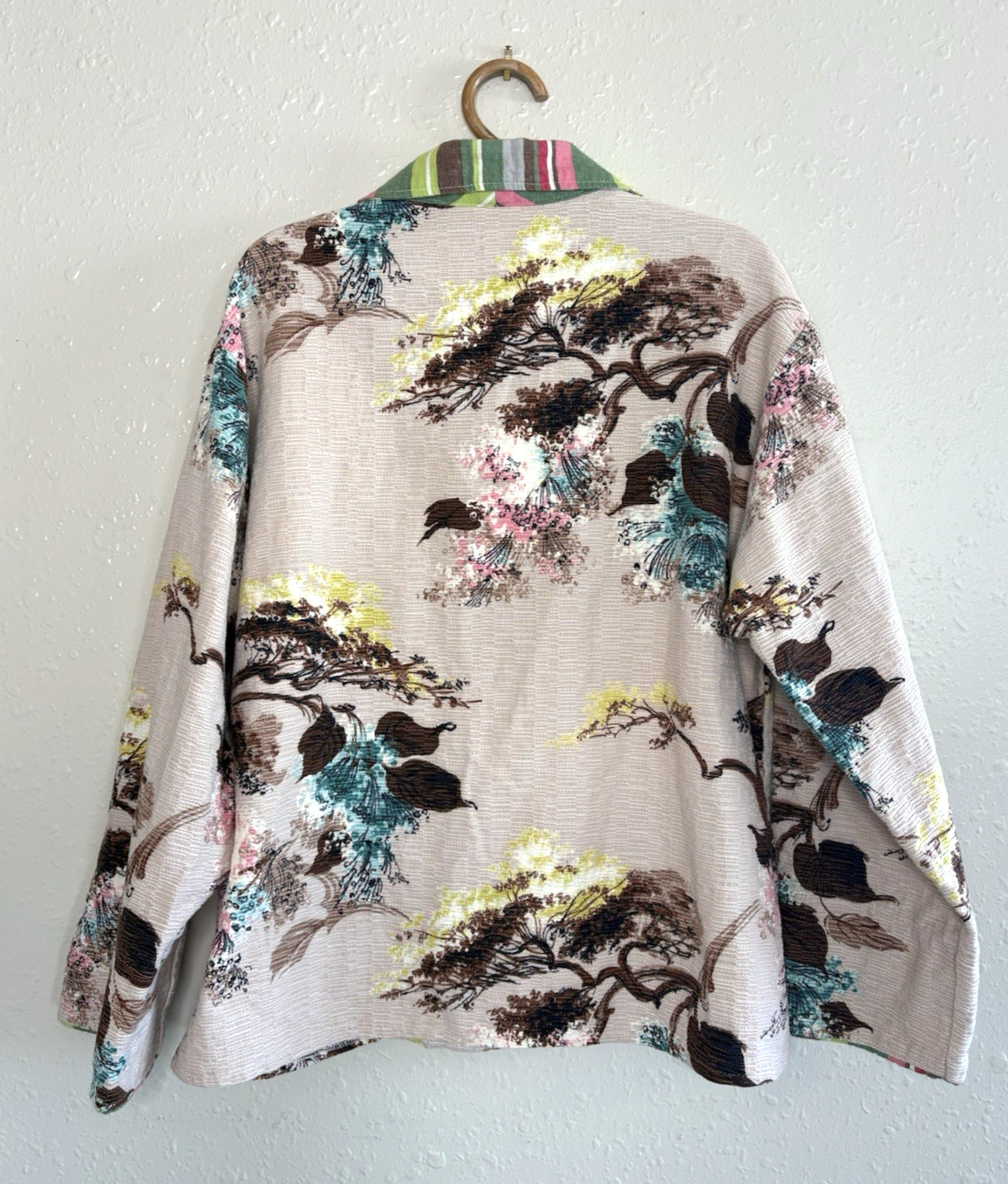 Vintage Mod 60s 70s Barkcloth Patio Chore Jacket Tropical Colorful Women’s XL 1X