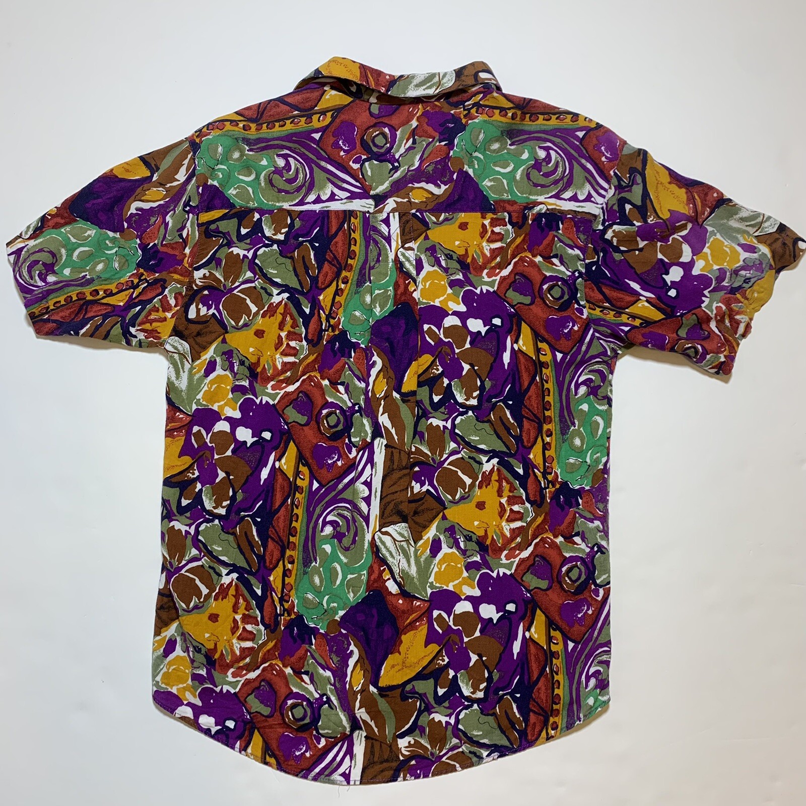 Vintage 90s Work Wear Clothing Co Abstract Art Print Rayon Shirt Blouse Small