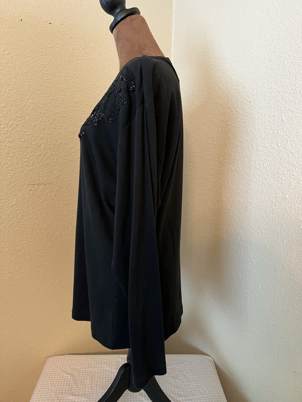 Vintage 80’s I.B Diffusion Black Beaded Long Sleeve Cotton Top Women’s L