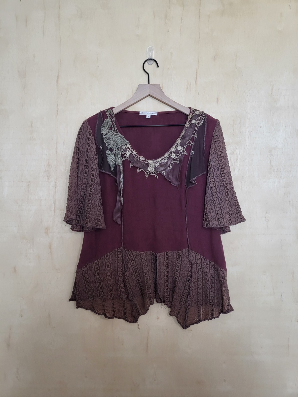 Size:14 SPENCER ALEXIS Vtg 2 Piece Top Skirt Burgundy Gothic Boho Romantic