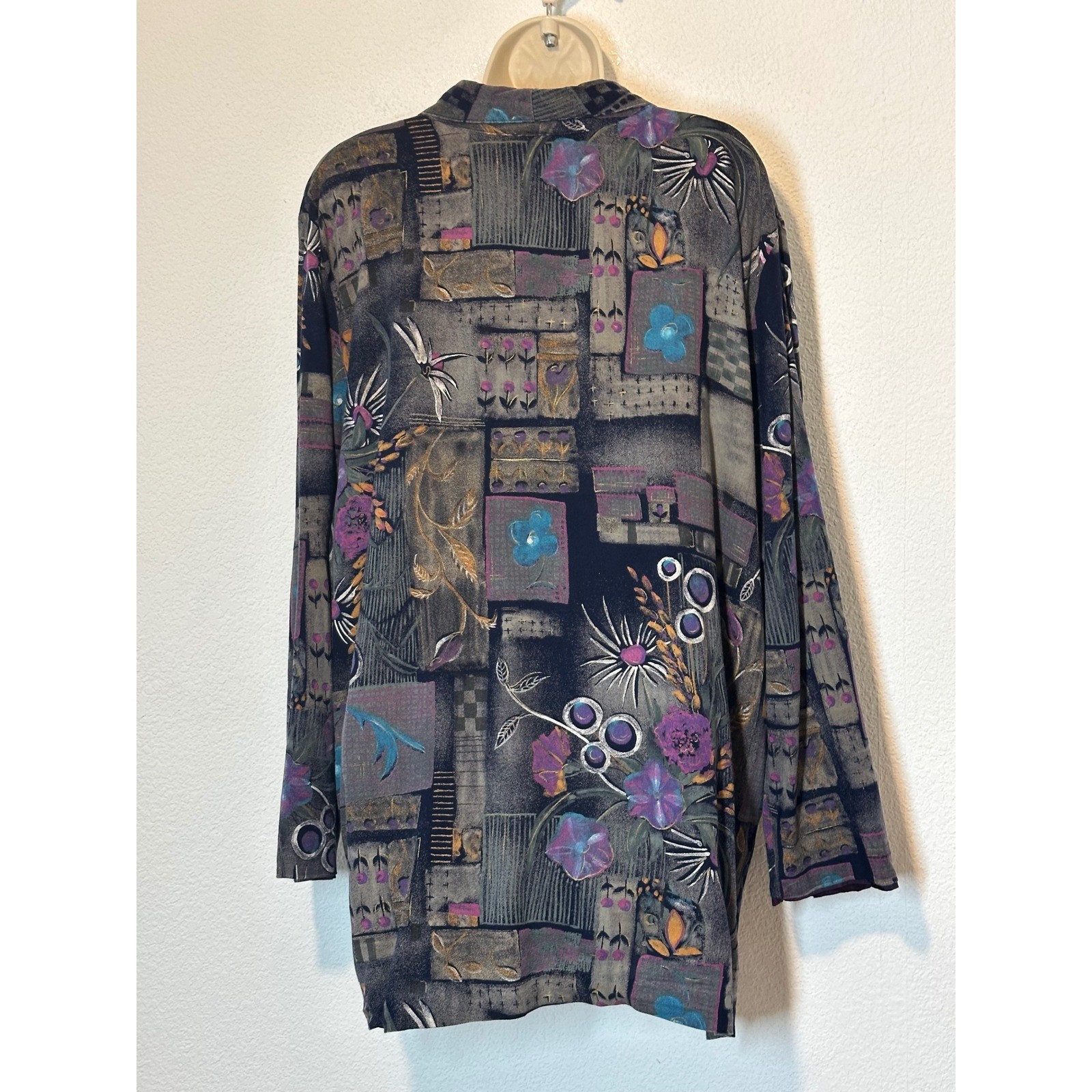 Kensington Square Vintage Floral Patchwork Blazer Purple Multi Artsy Pockets USA