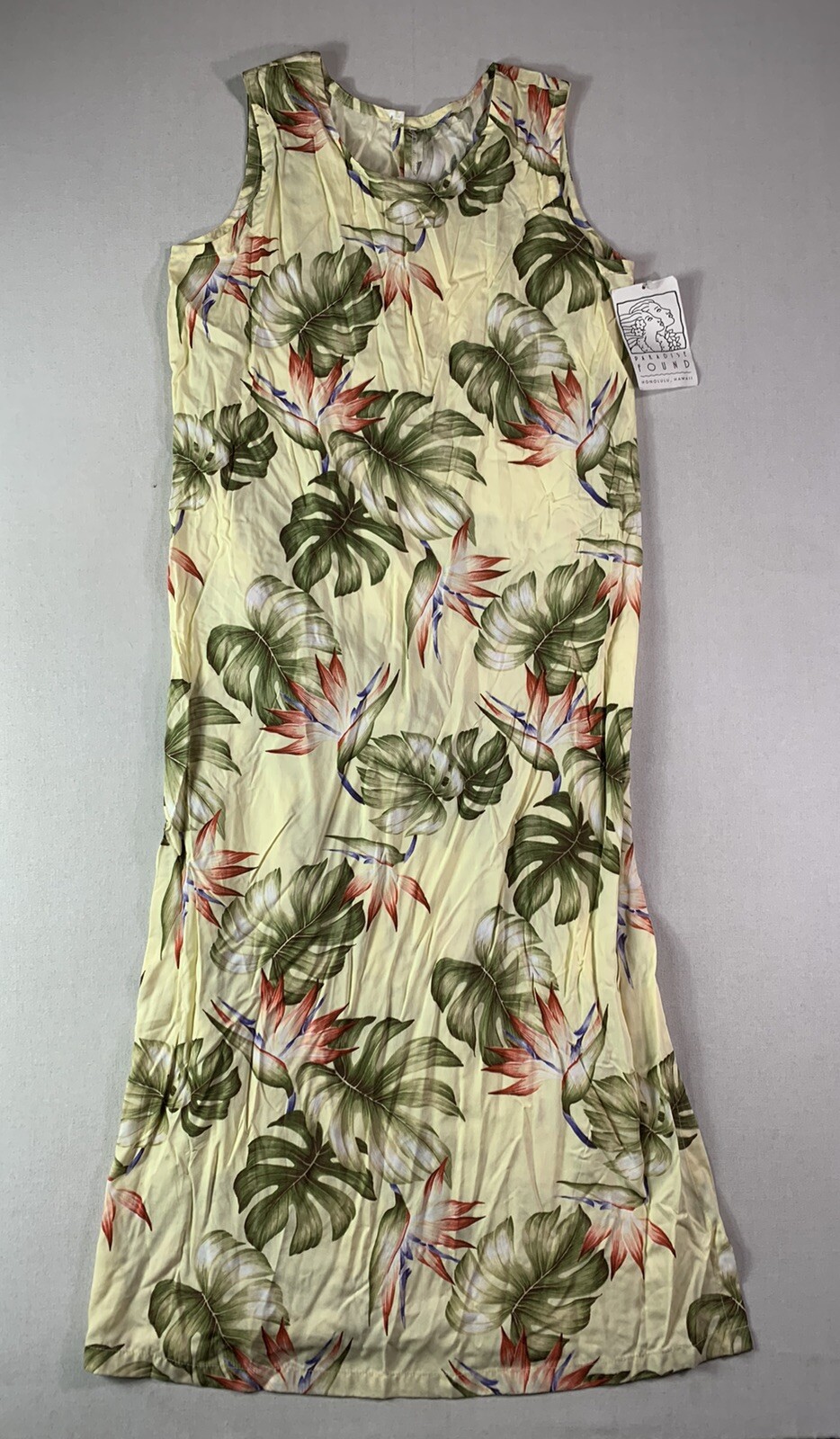 Paradise Found Vtg Hawaiian Long Dress Women Medium Yellow Floral Tropical NWT