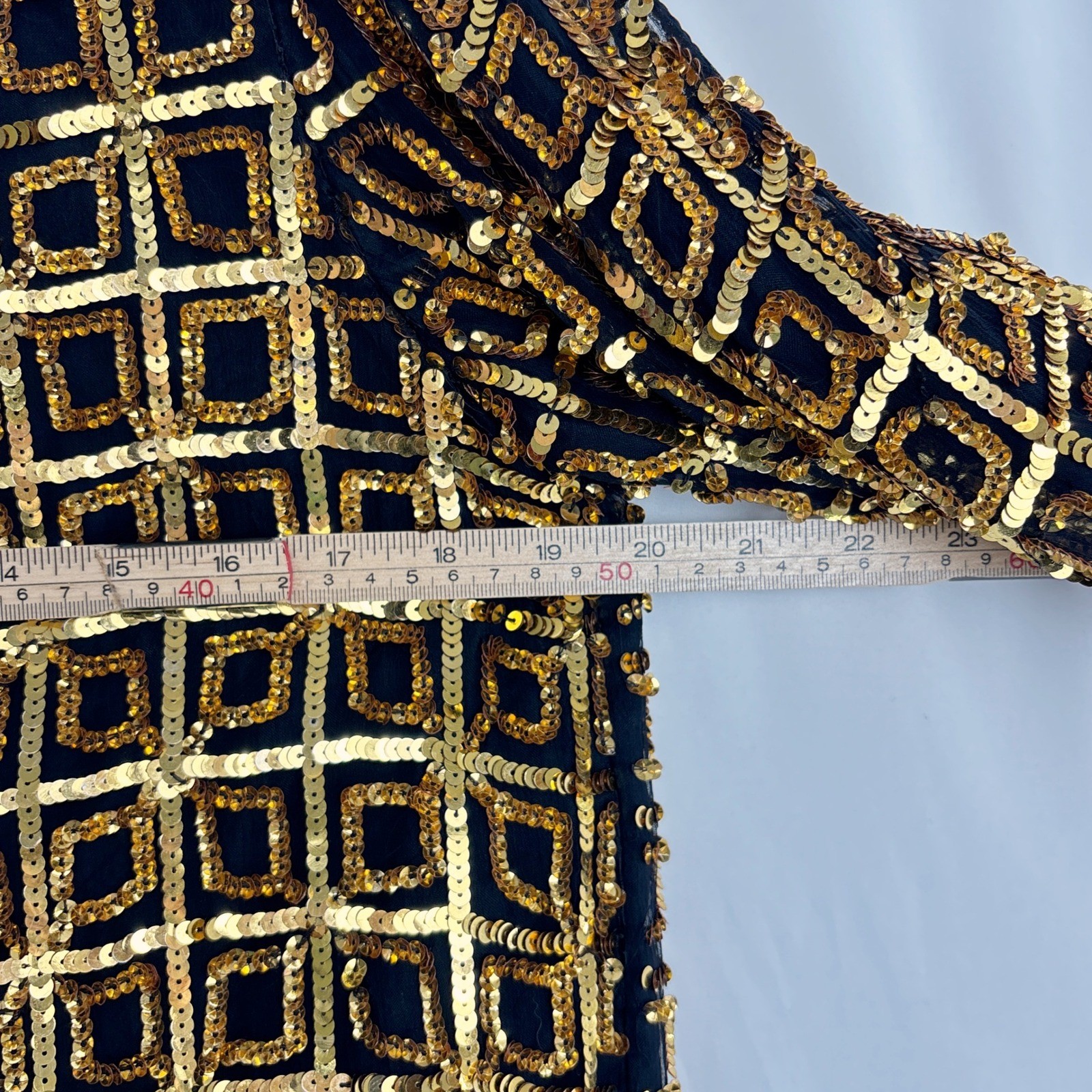 CARINA Vintage Sequin Beaded Jacket Blazer Women’s Medium Black Gold Geometric