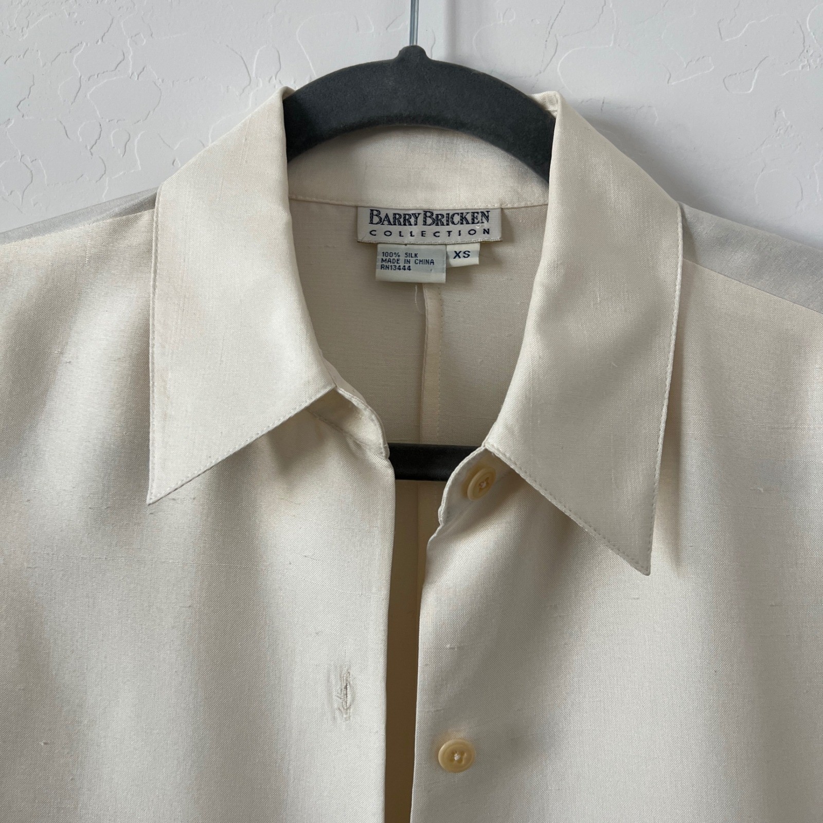 Barry Bricken Shirt Dress Women XS Cream 100% Silk Longline Button Front Vintage