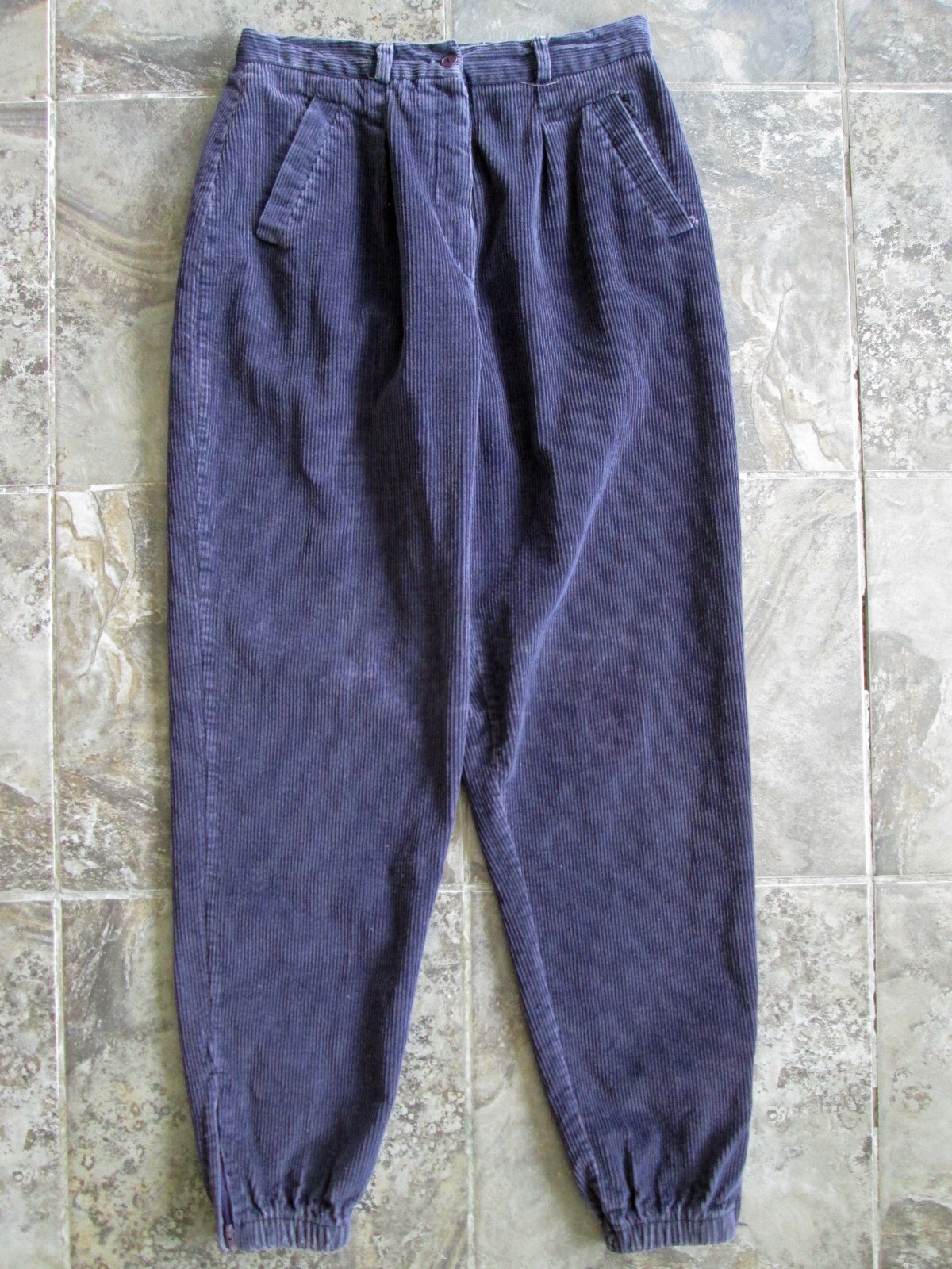 VTG Paradox Corduroy Pants 27×29 Mom Blue High Waist Pleated Tapered Zipper Cuff