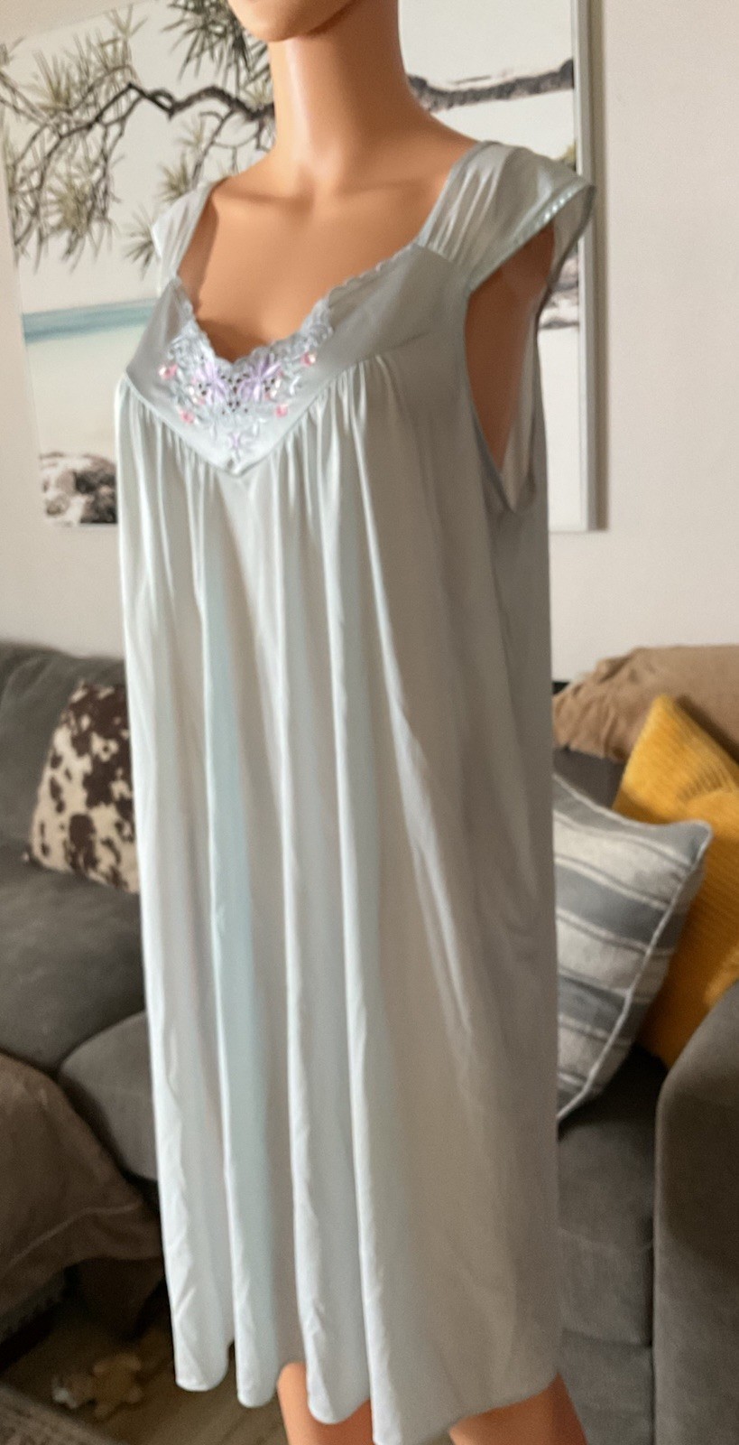 Vintage Vanity Fair Nightgown Large Blue Embroidered Style 30-122