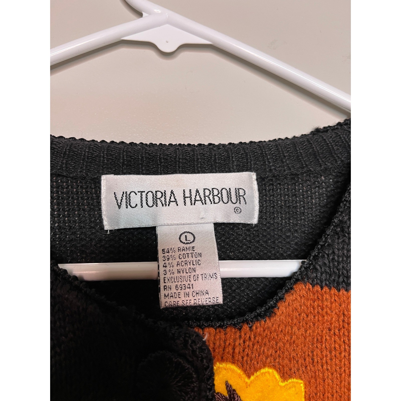 1990s Victoria Harbour Fall Leaves Harvest Patchwork Halloween Granny Cardigan L
