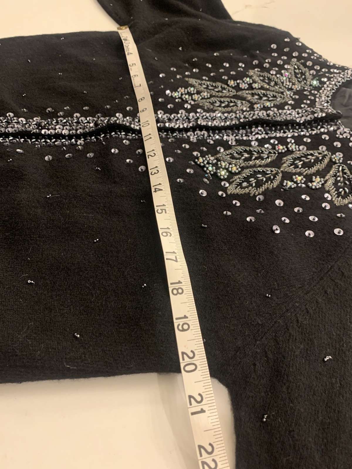 Vintage 60’s Black Beaded Sweater Silver Sequined Wool Blend Size 42 USA 10
