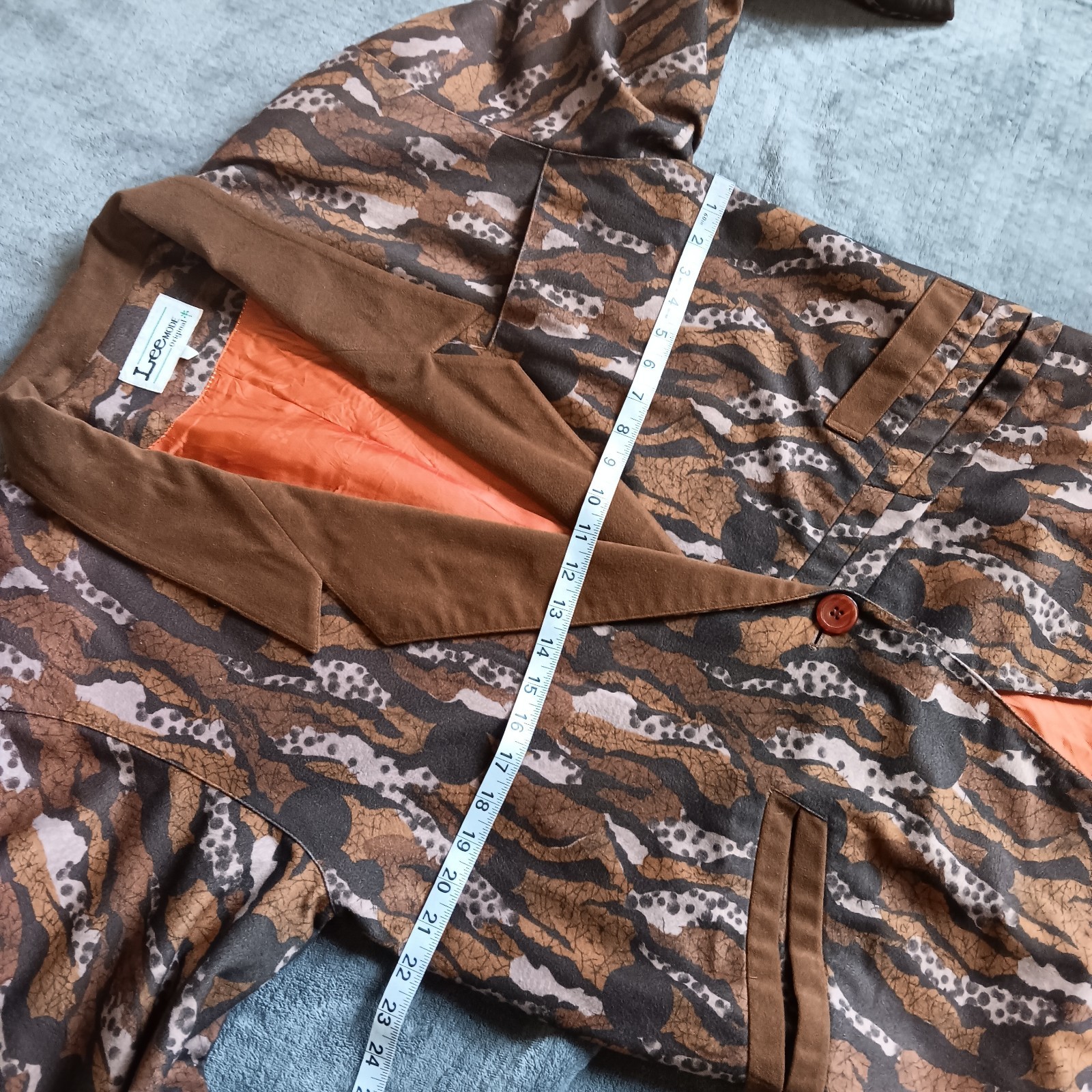 Vintage Lee Camo Tree Bark 2 Piece Jacket Skirt Suit Set Brown Velvety Artsy