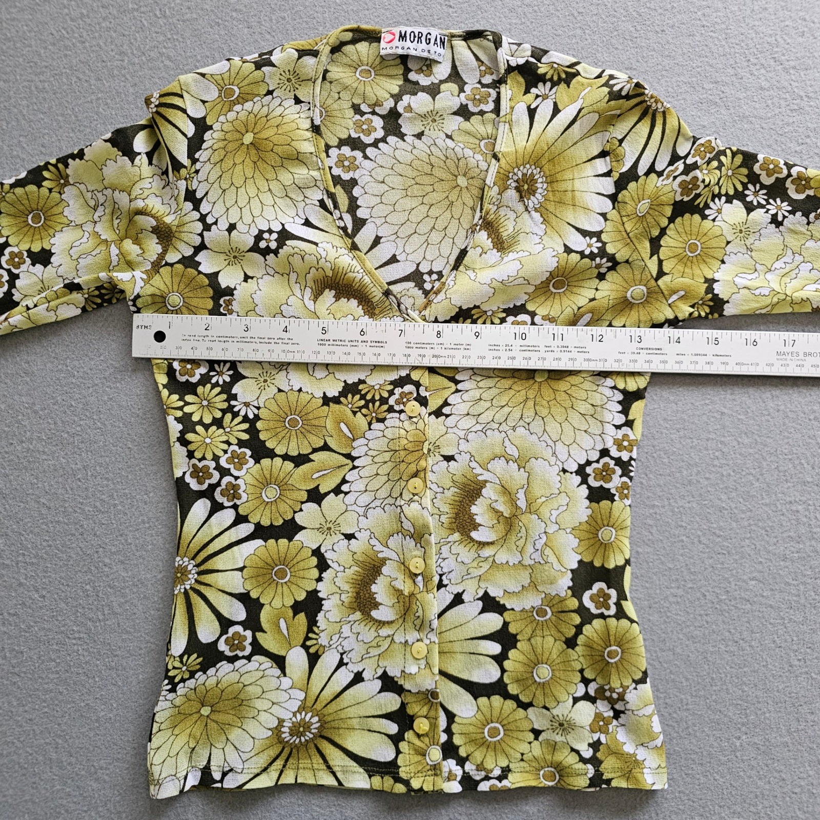 True Vintage 70s Mesh Top S Women Floral Button Front Retro Hippie Indie Grandma