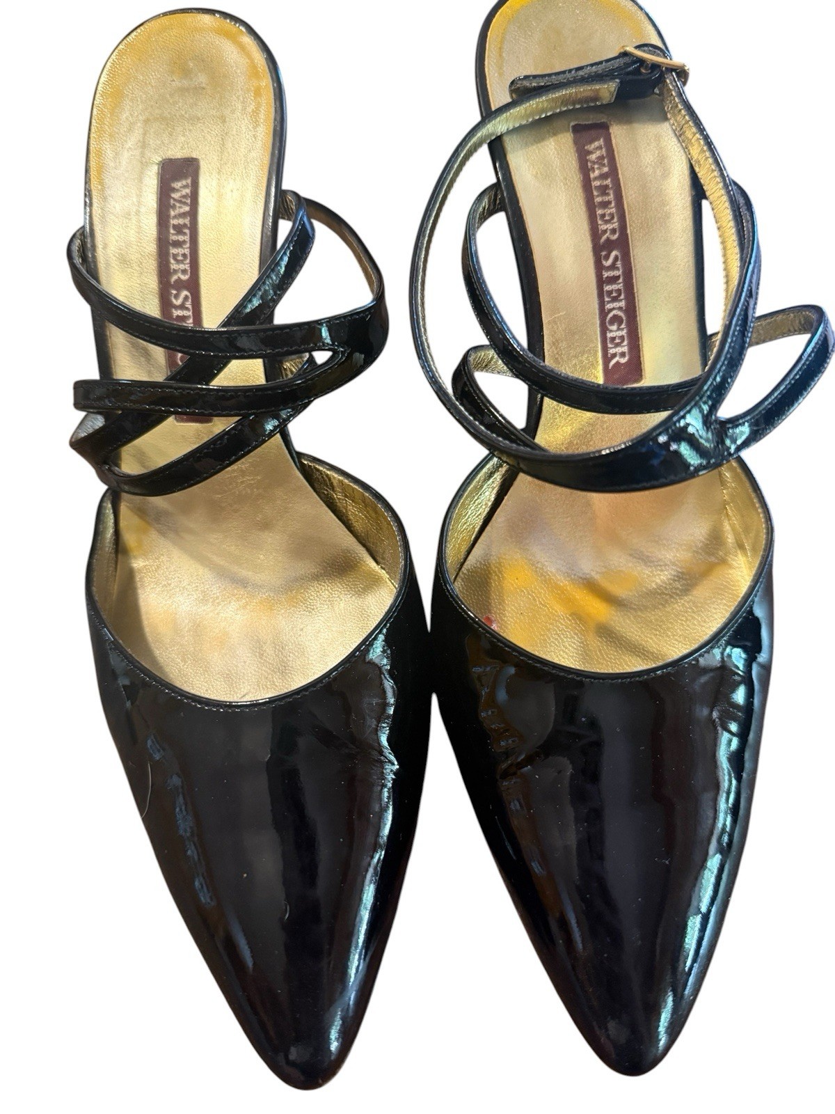 Walter Steiger Vintage Black Patent Leather Strappy Heels Size 8 Hand Made