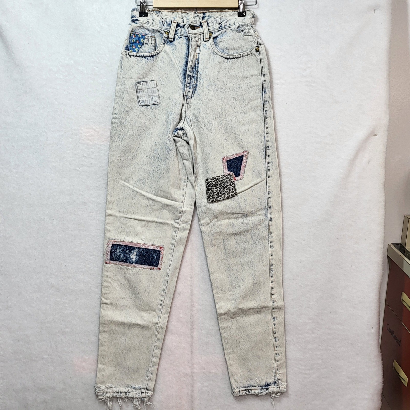 Vintage Zena Acid Wash Patchwork Jeans Womens 6 High Rise Tapered Print 80s