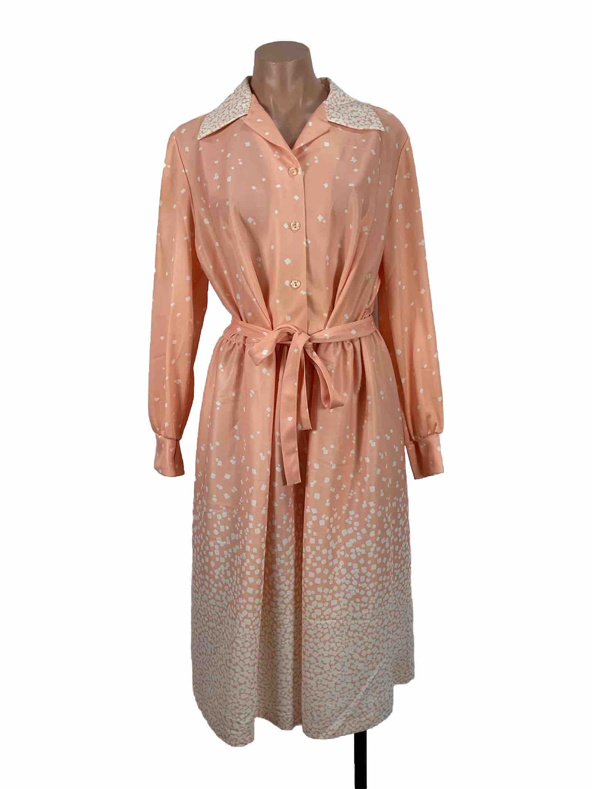 Vintage 1970s Union Made House Dress Caftan Cover Up Peach Diamond PLUS 20 1/2