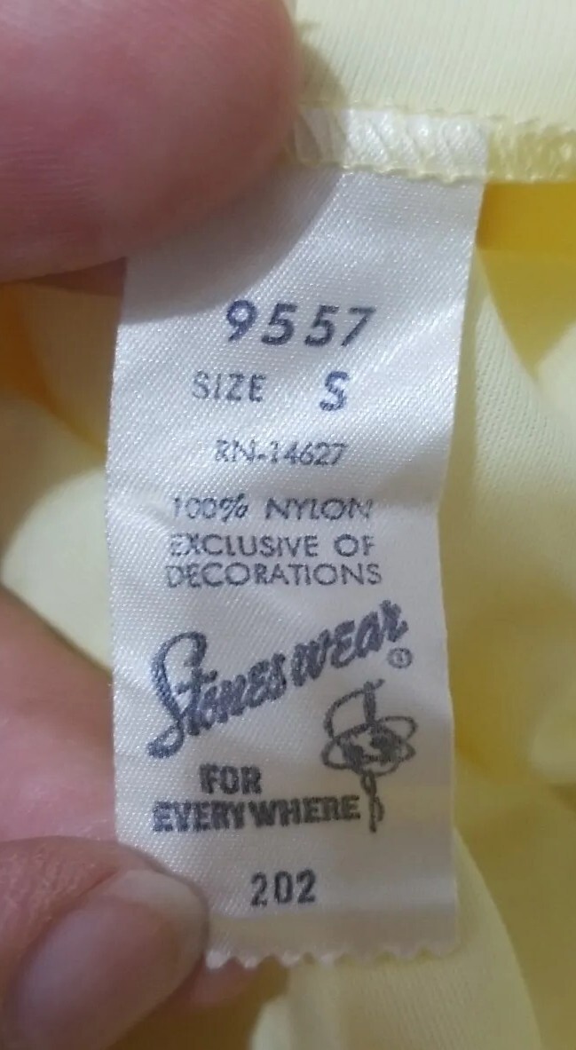 Vintage Stoneswear Maxi Nightgown Sz S Soft Lemon Yellow Nylon V Neck Lace