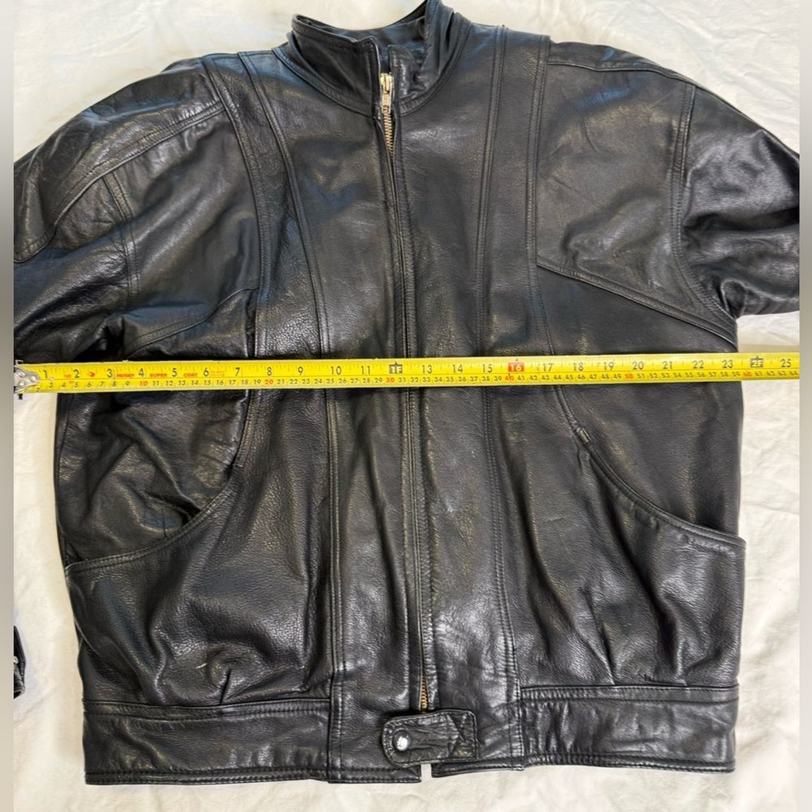 Vintage 90s Black Leather Jacket L Sherpa Lined Minimalist Moto YKK Zip