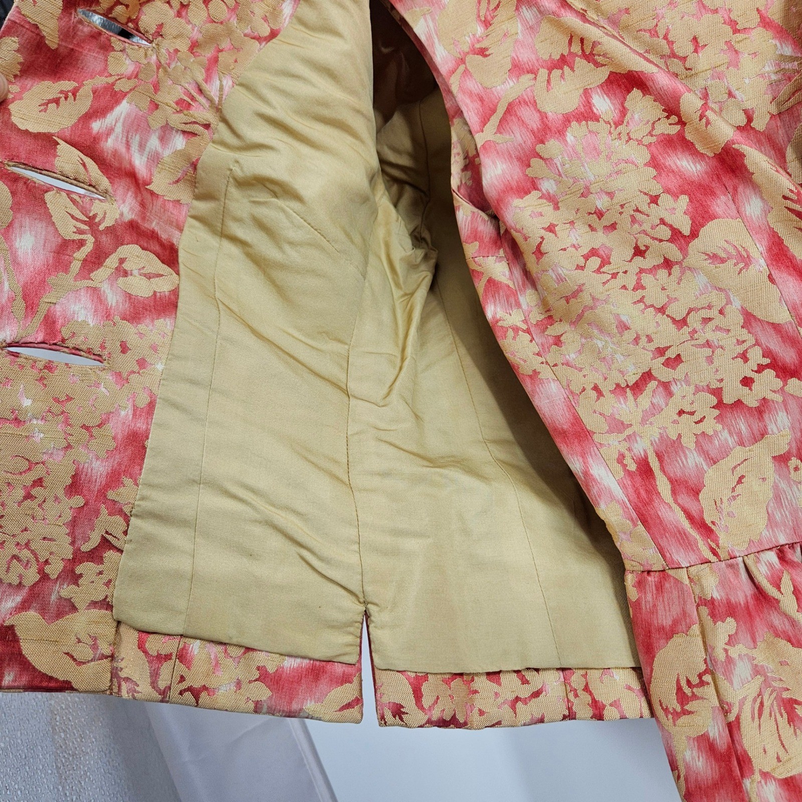 Vintage 1950s Mollie Parnis Dress Set Pink Gold Floral Brocade Office Mad Men XS