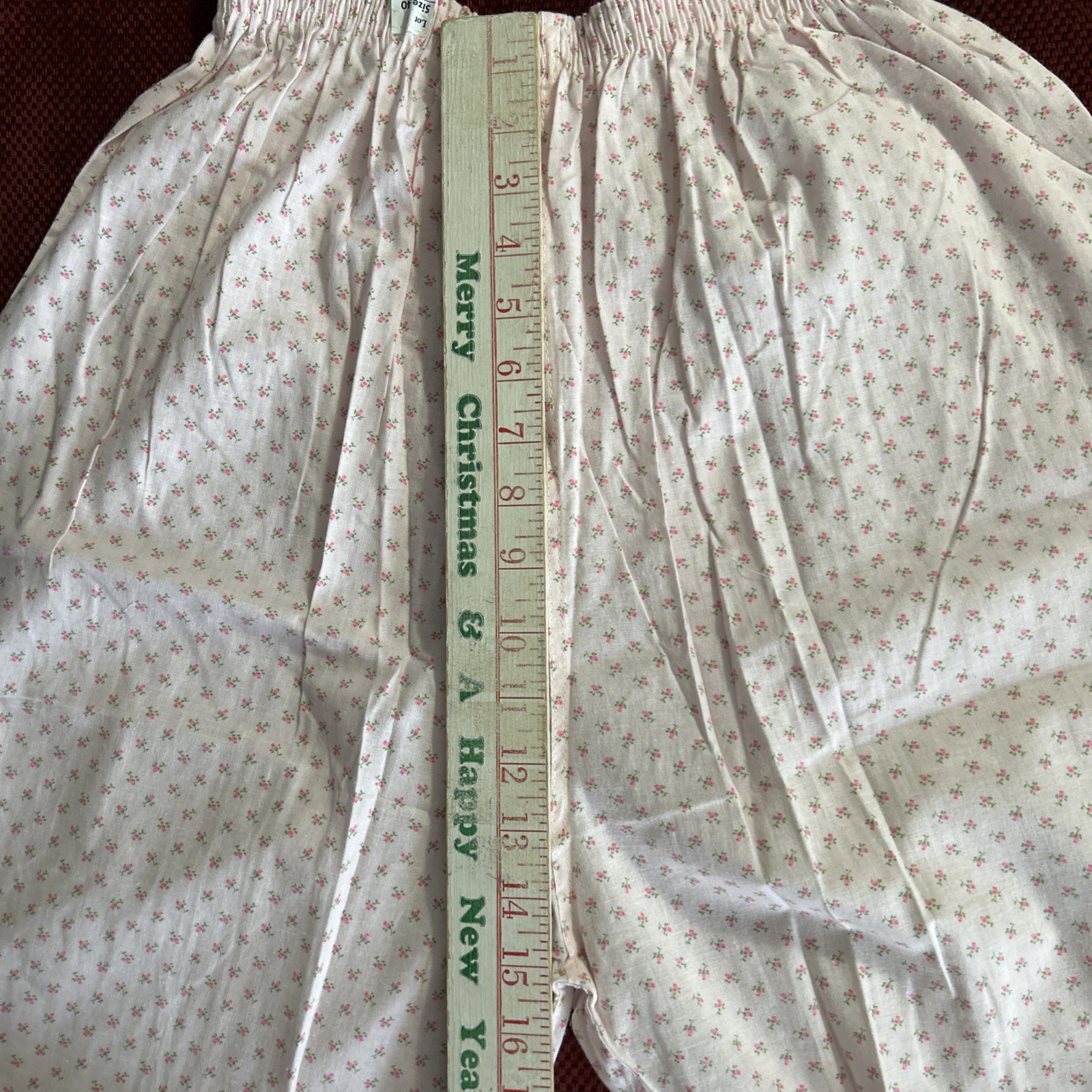 Vintage Ideal Lady Full Length Cotton Pajamas Size 40/L Pink Flowers Green Trim