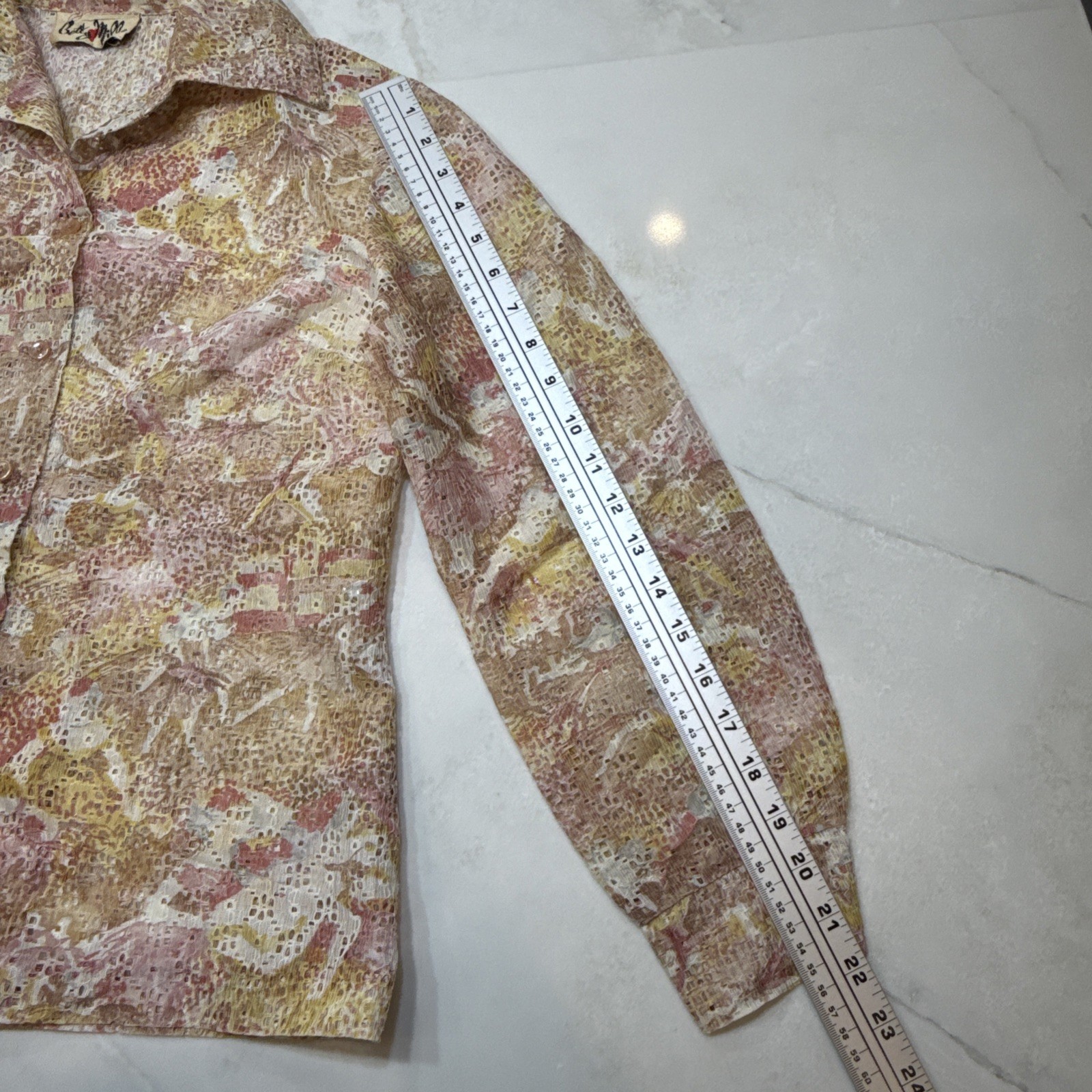 Vintage Betty Miller Floral Lace Overlay Button Front Blouse Pink Medium
