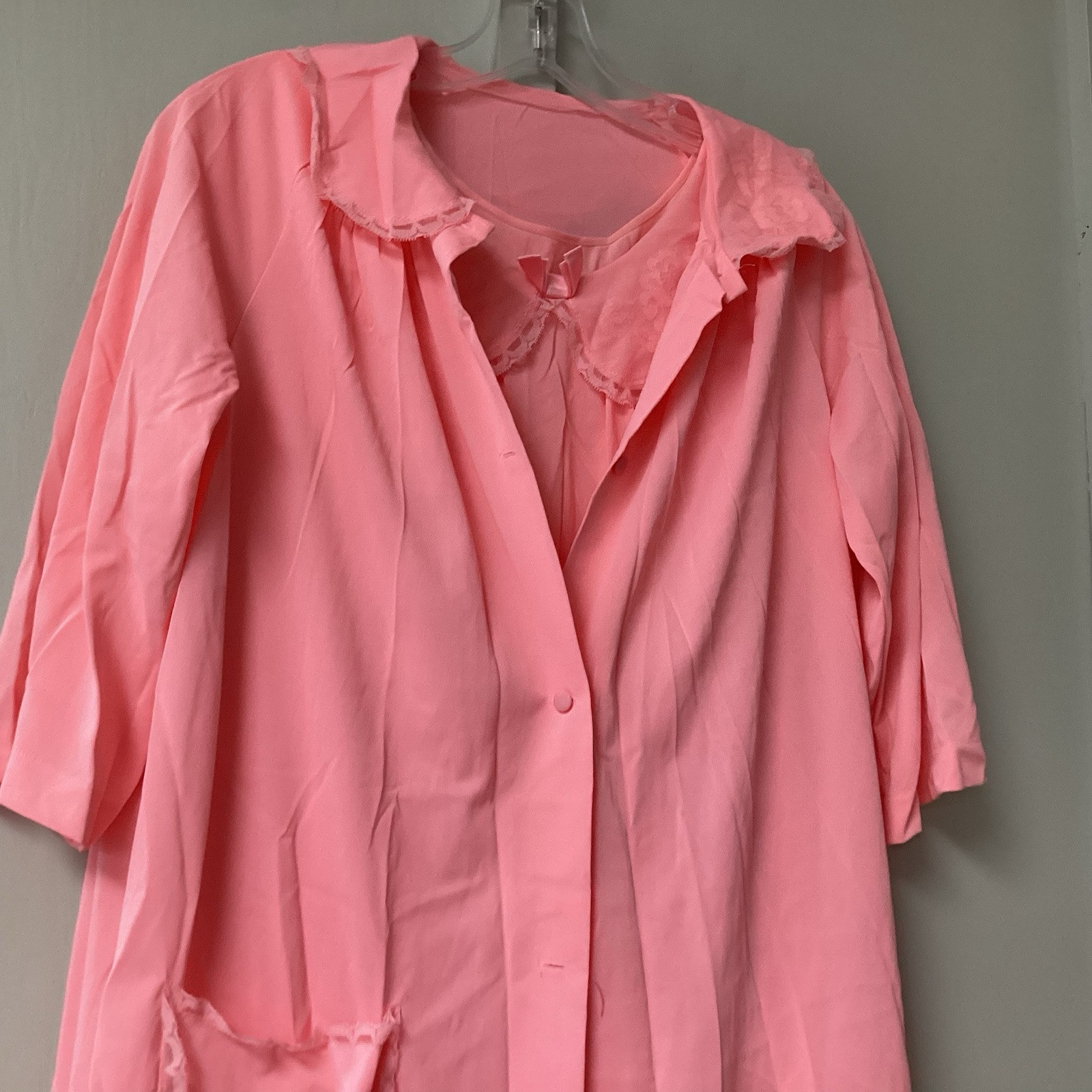 VTG Shadow Lane 2 Piece Size Small Night Gown & Robe Coral Lace Silky Flowers