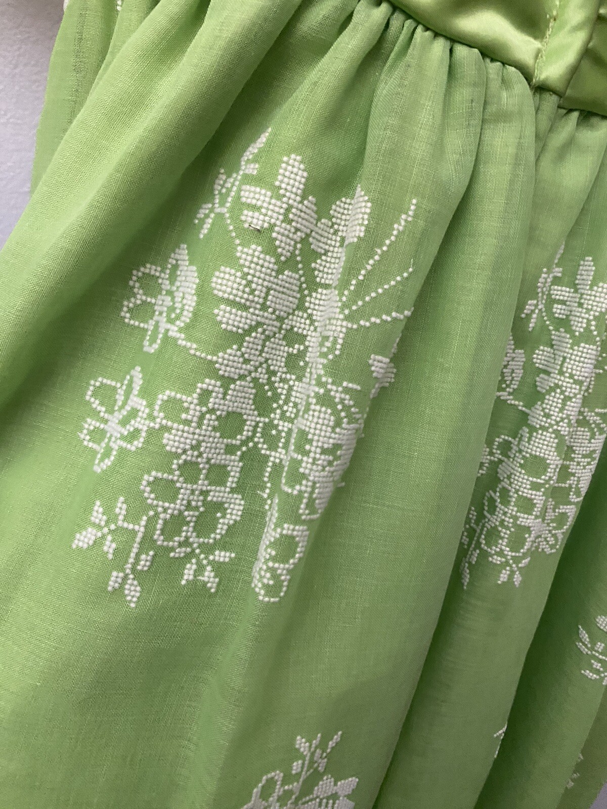 Vintage 60s Cari-Lyn Green Floral Swiss Dot Empire Waist Dress Prairie Cottage