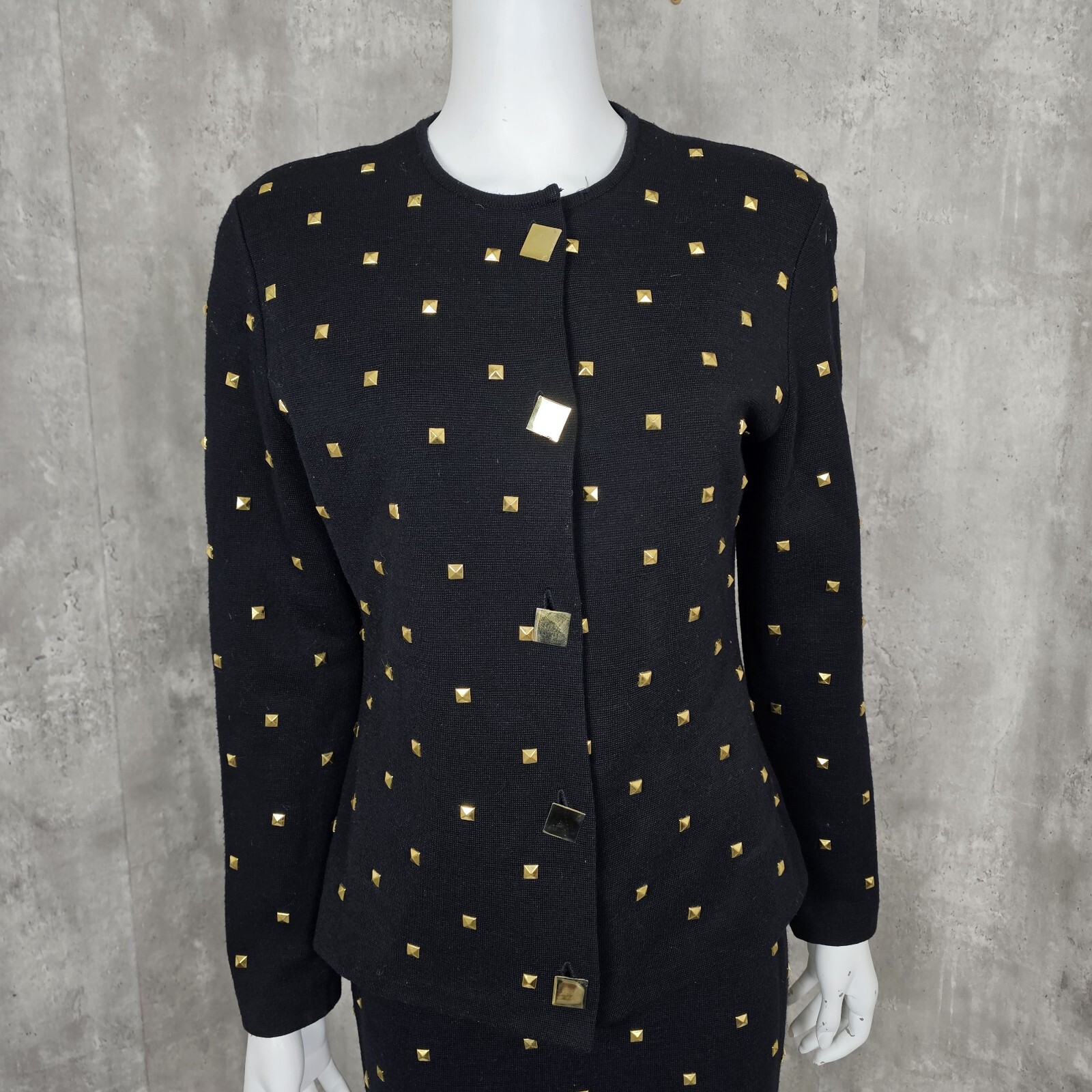 Vintage 80s 90s Outlander Collection Black Skirt Suit Gold Pyramid Studs Career