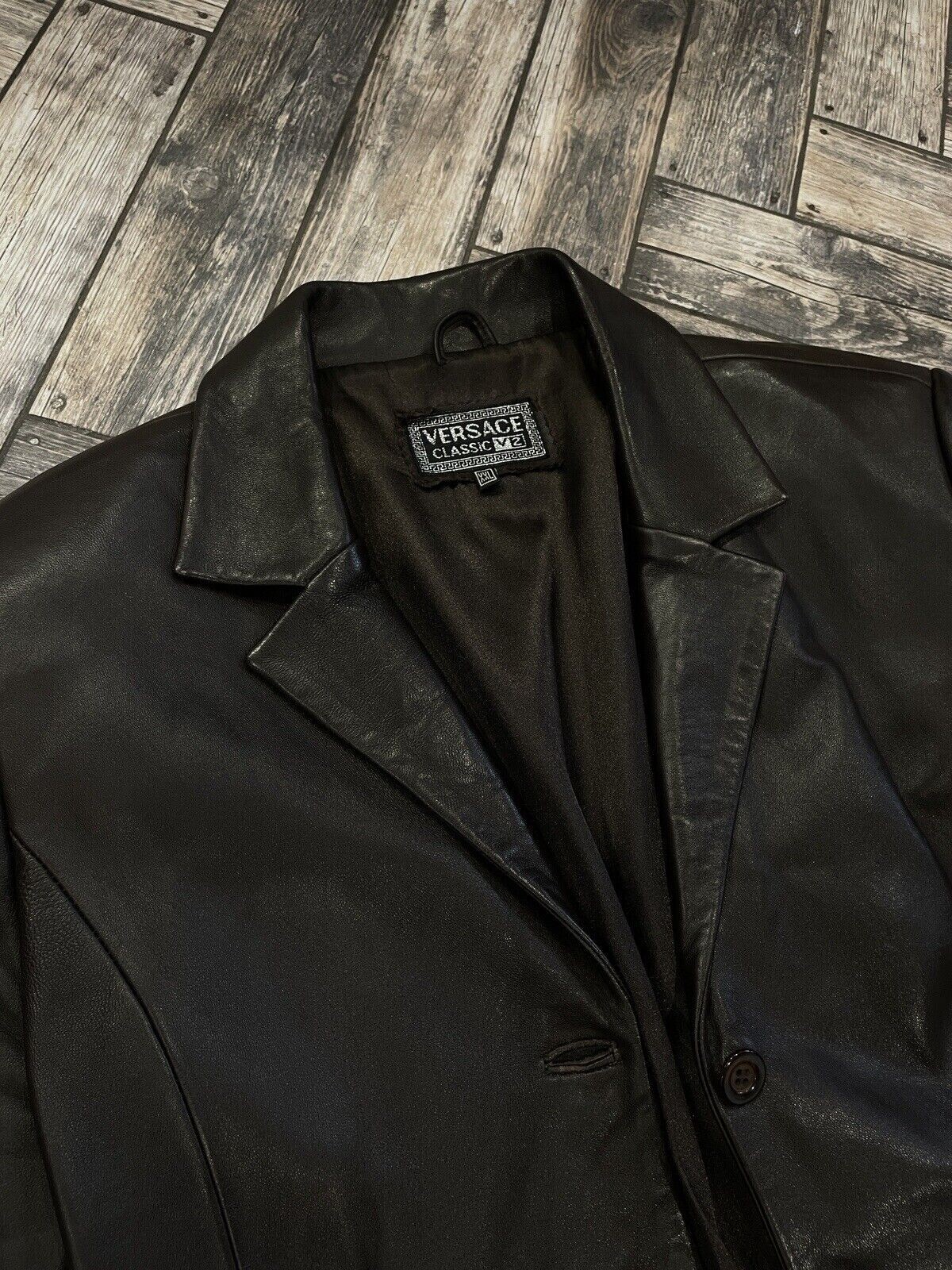Vintage Versace Classic V2 Leather Brown Blazer Jacket Size 2XL