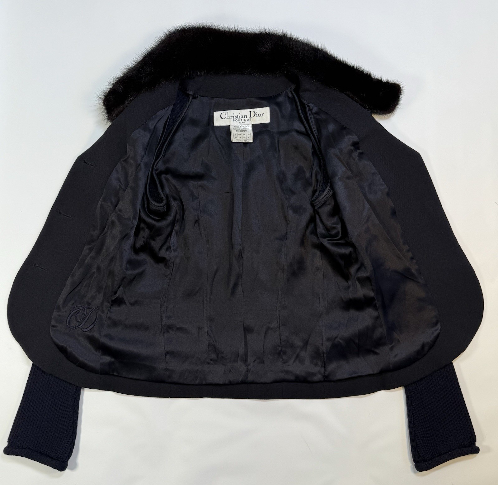 Christian Dior Boutique 1999 Mink Fur Collar Wool Silk Jacket FR36 US4 #4