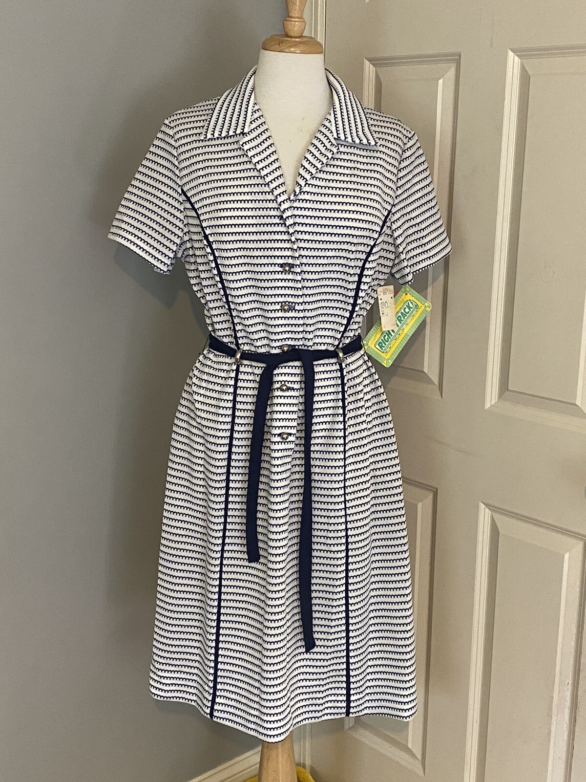 70’s Sears Dress Blue White With Belt New With Original Tags Right Track Brand