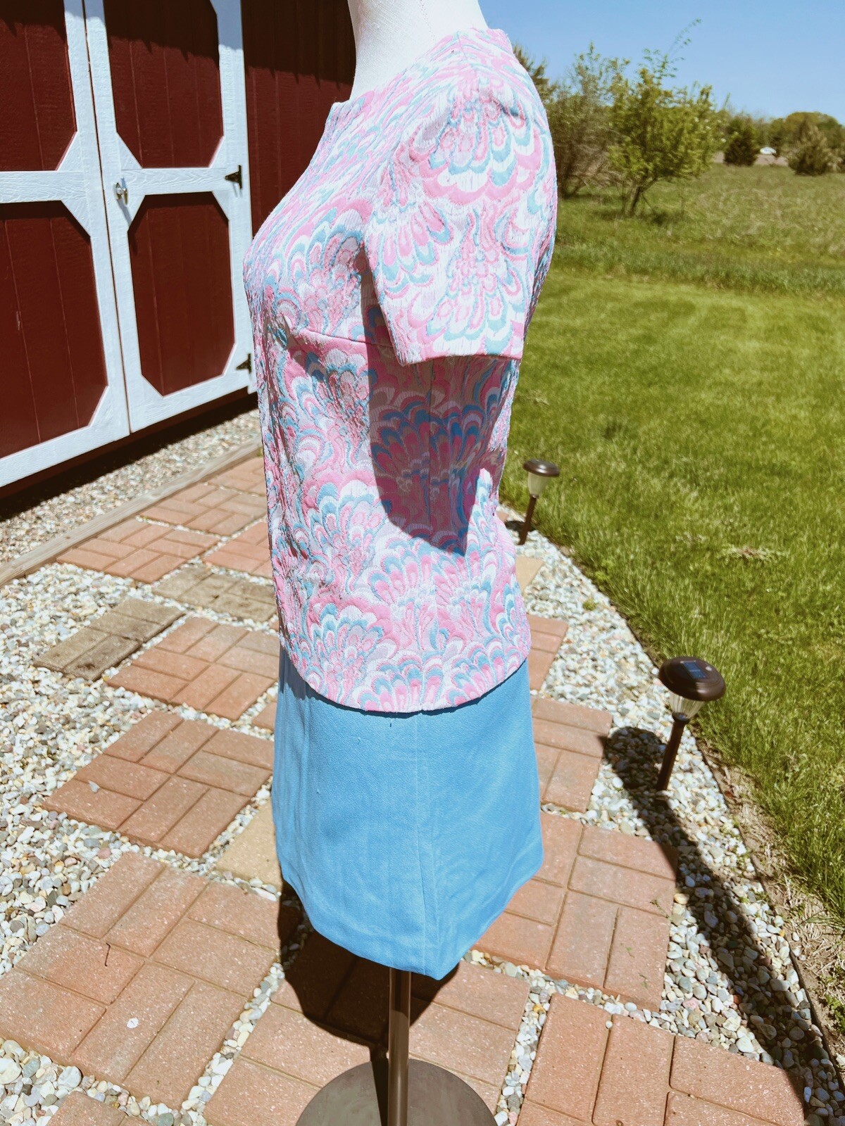 Vintage Polyester Light Blue And Pink Skirt and Shirt Set 60’s