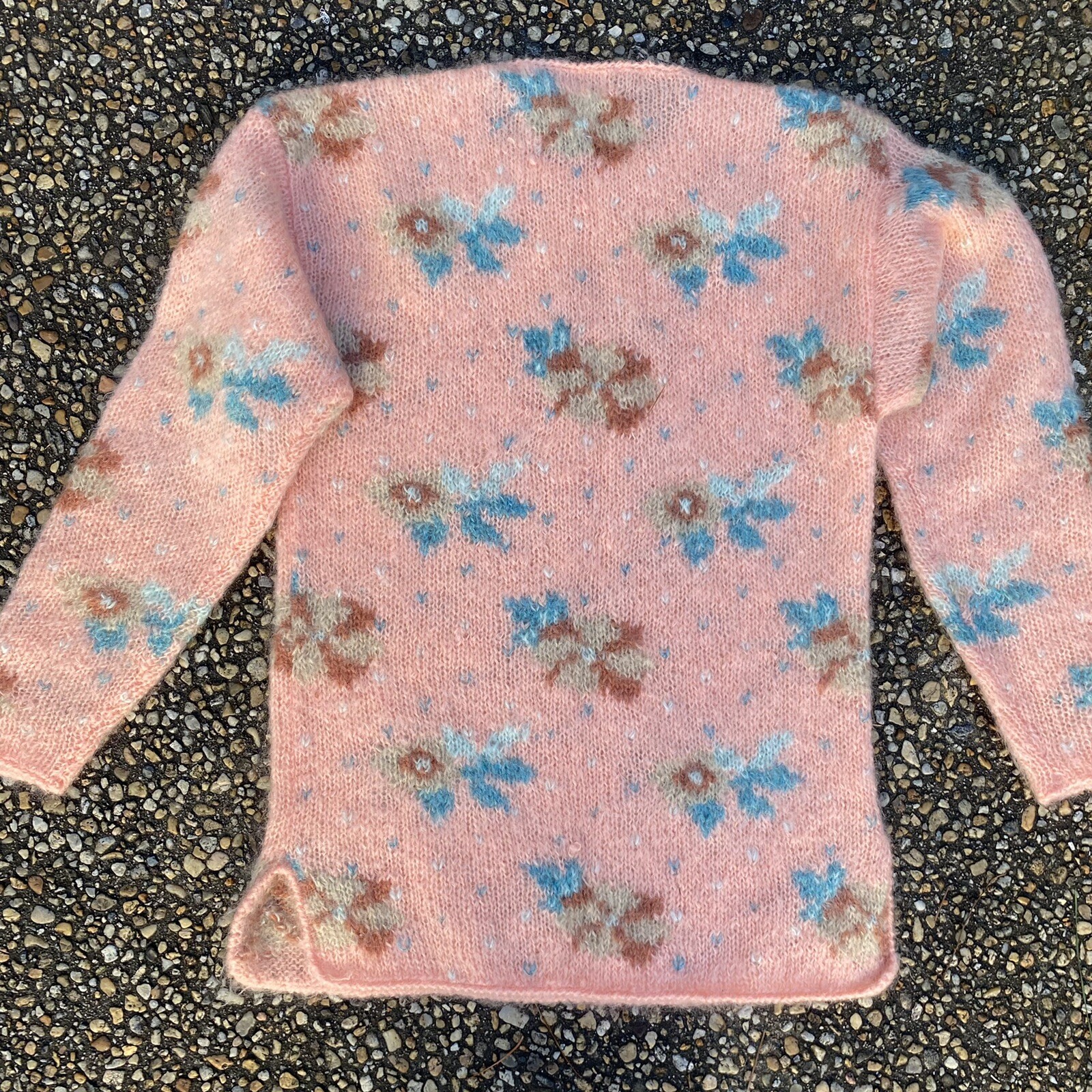 Vintage 1980s Peach Peachy Keen Fuzzy Soft Mohair Tunic Sweater M Hand Knit