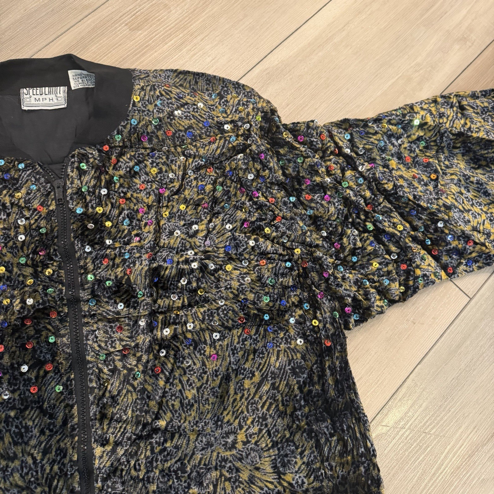 Vintage Speed Limit MPH Sequin Velvet Jacket Floral Abstract Women’s L Cropped