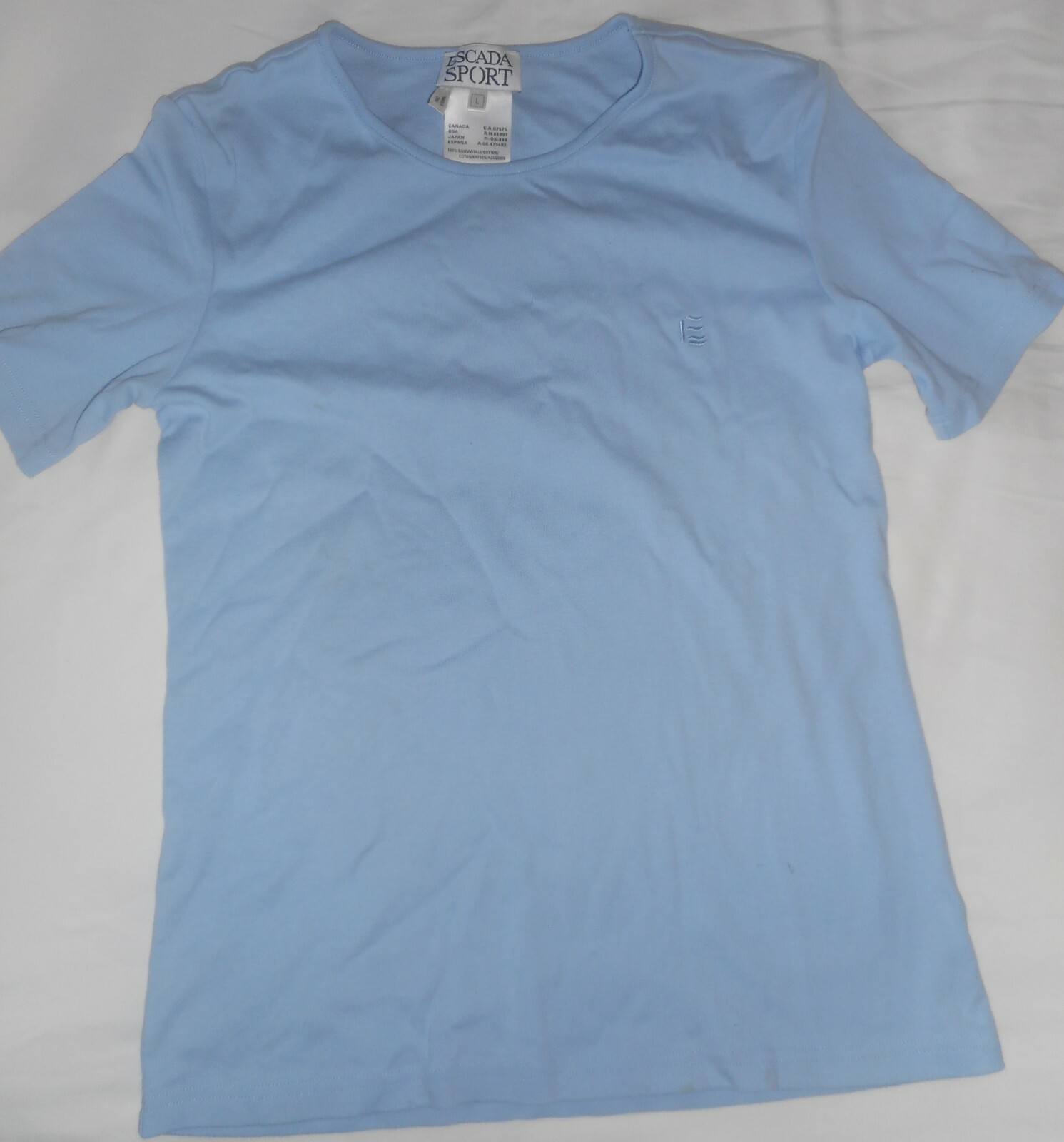 ESCADA Sport Shirt Blouse Blue Cotton Vintage E Logo Large Cotton