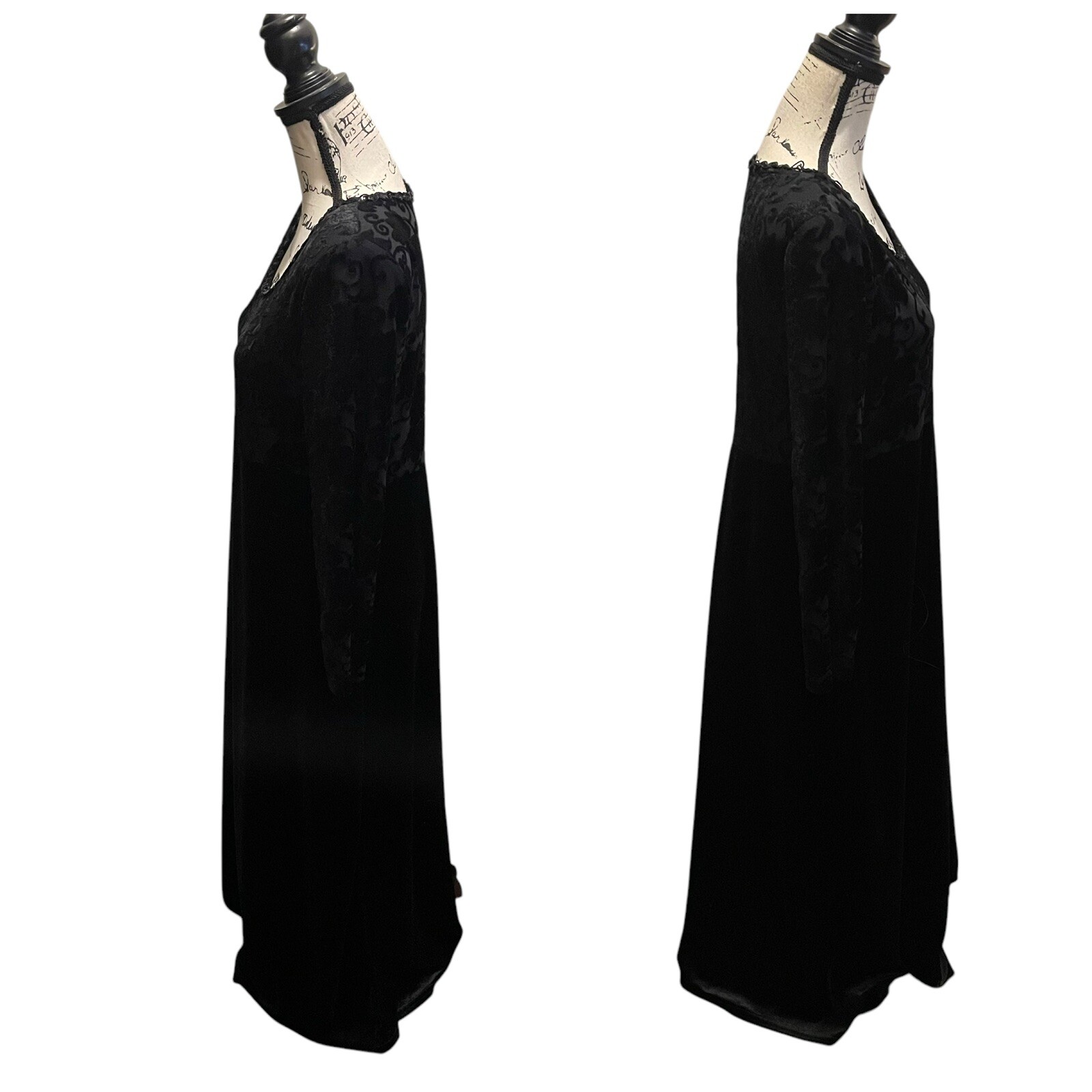 Vintage Molly Malloy Velvet Dress Gown Black Size 12 Burnout Floral beaded USA