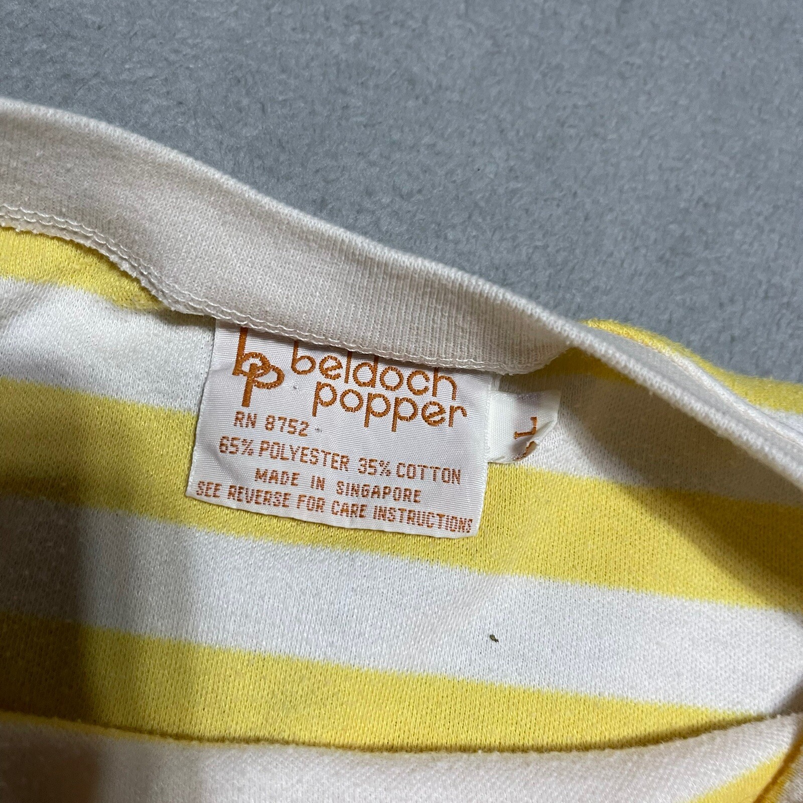 Vintage Beldoch Popper Shirt Womens Large Yellow White Striped Short Sleeve Crop