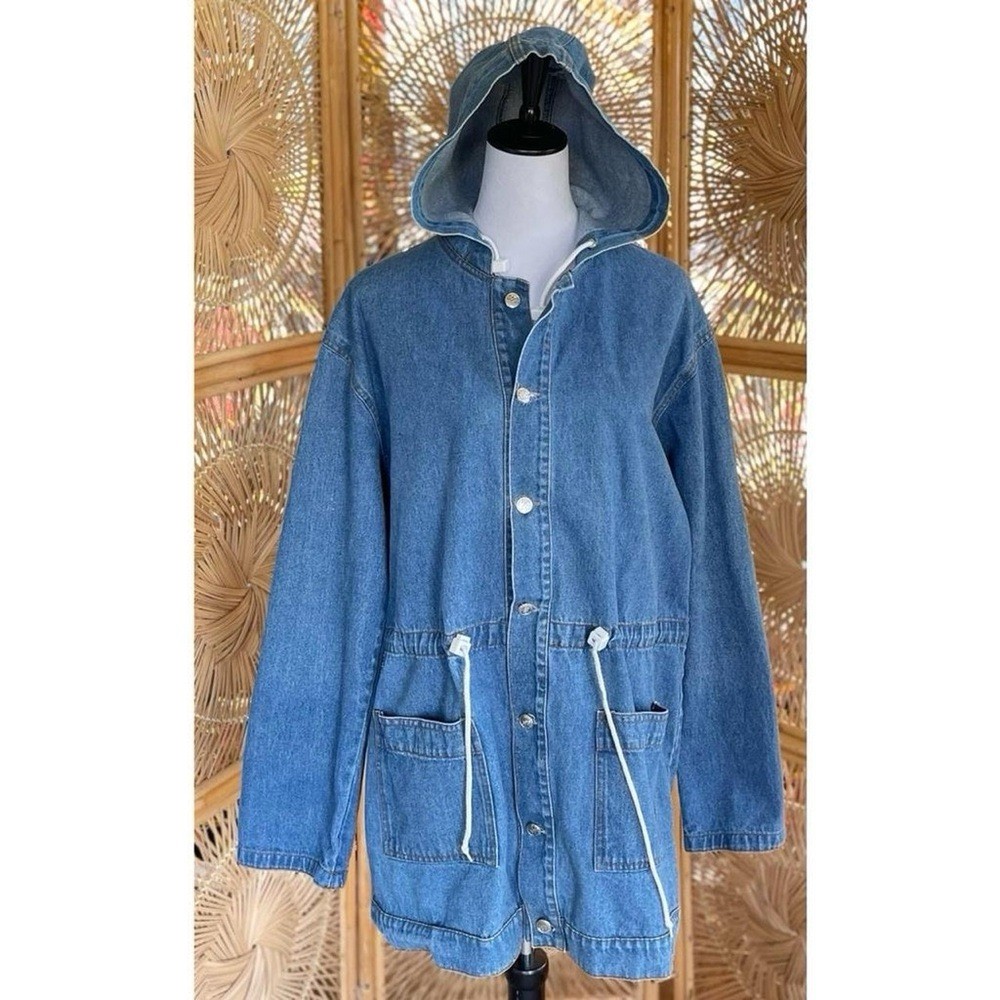 Vintage Andy Johns Denim Hooded Chore Coat Jacket M 80s 90s Casual Outdoors