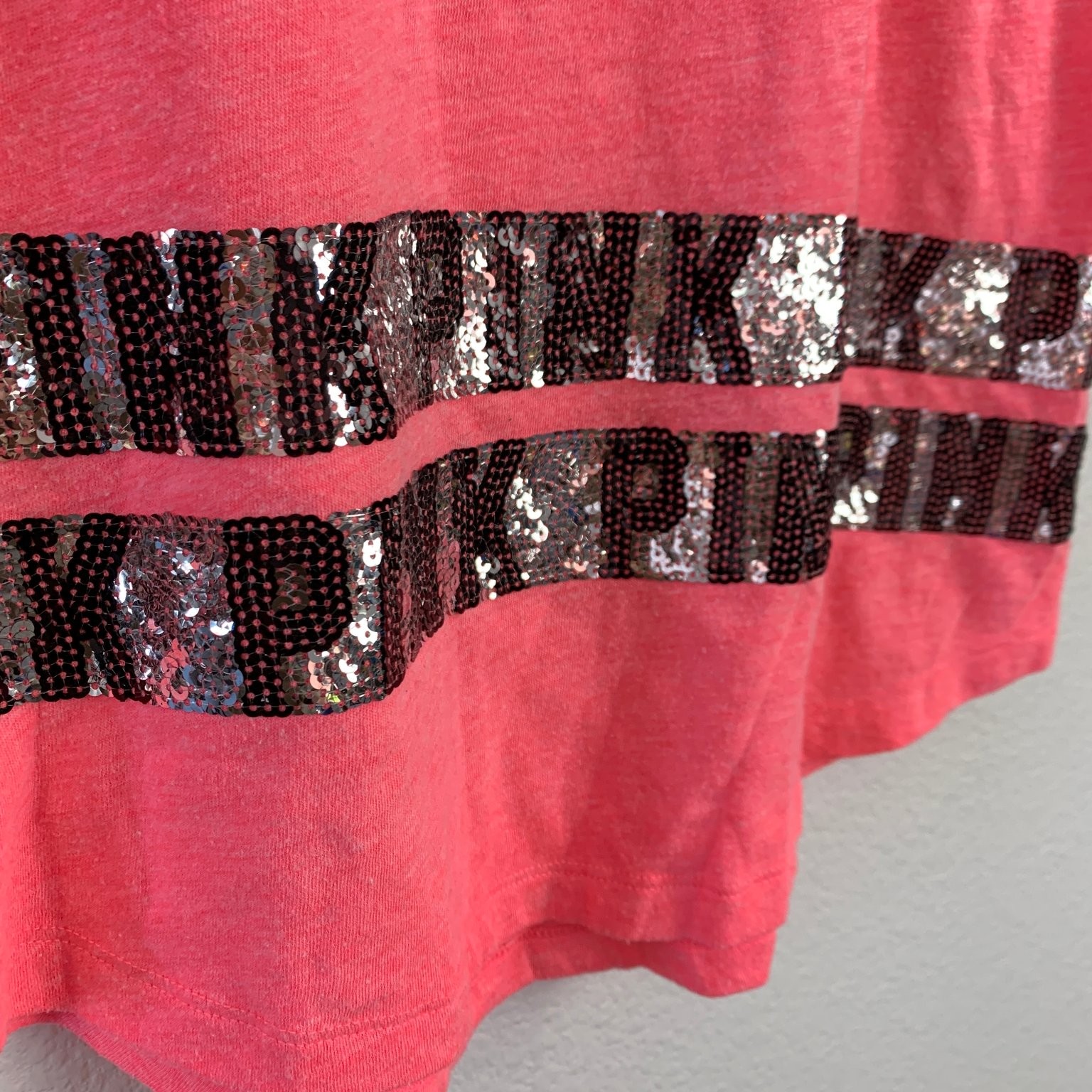 Y2K PINK Victoria’s Secret Sequin Logo Tank Top Women’s S Neon Pink