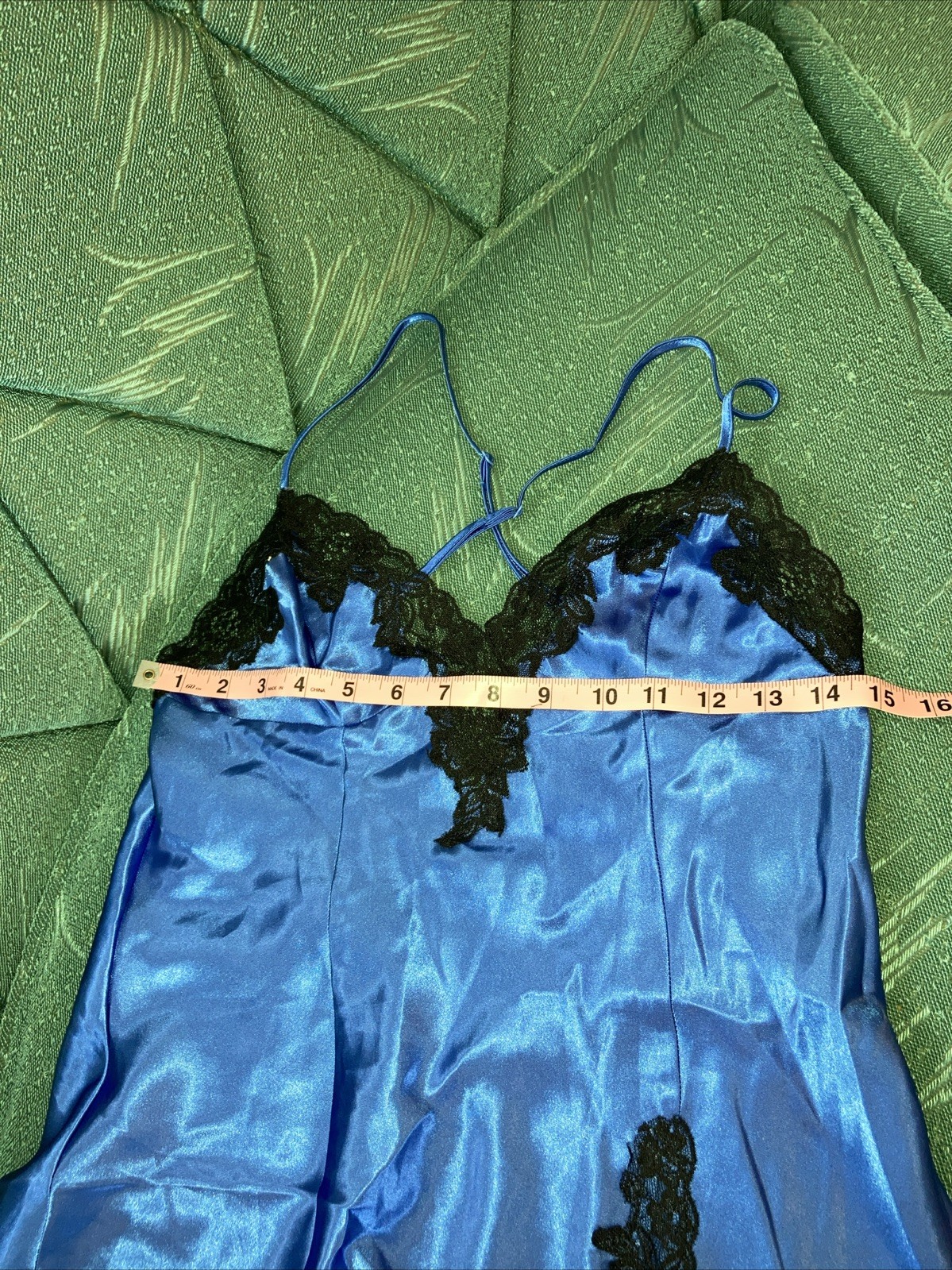 Vintage Frederick’s Of Hollywood Slip Chemise Blue W Black Lace Small