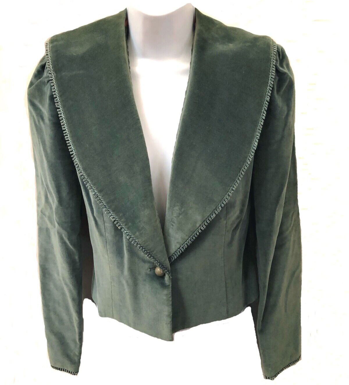 60’s Vintage Gray Green Velvet Shawl Collar with Trim Short Lined Jacket sz 9