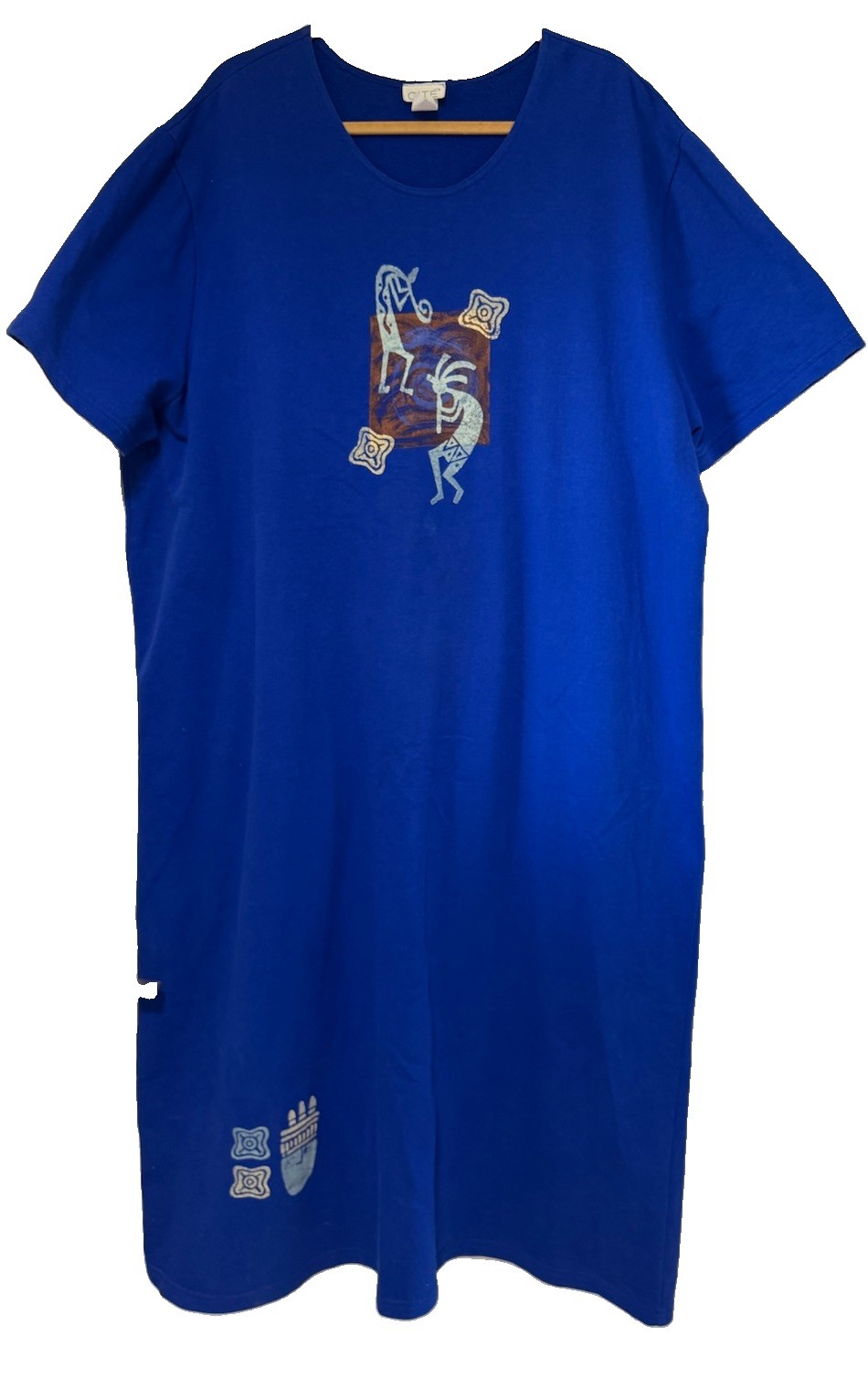 VTG Cite Southwest Kokopelli Nightgown Blue Cotton Sleep Shirt Maxi Dress USA 3X