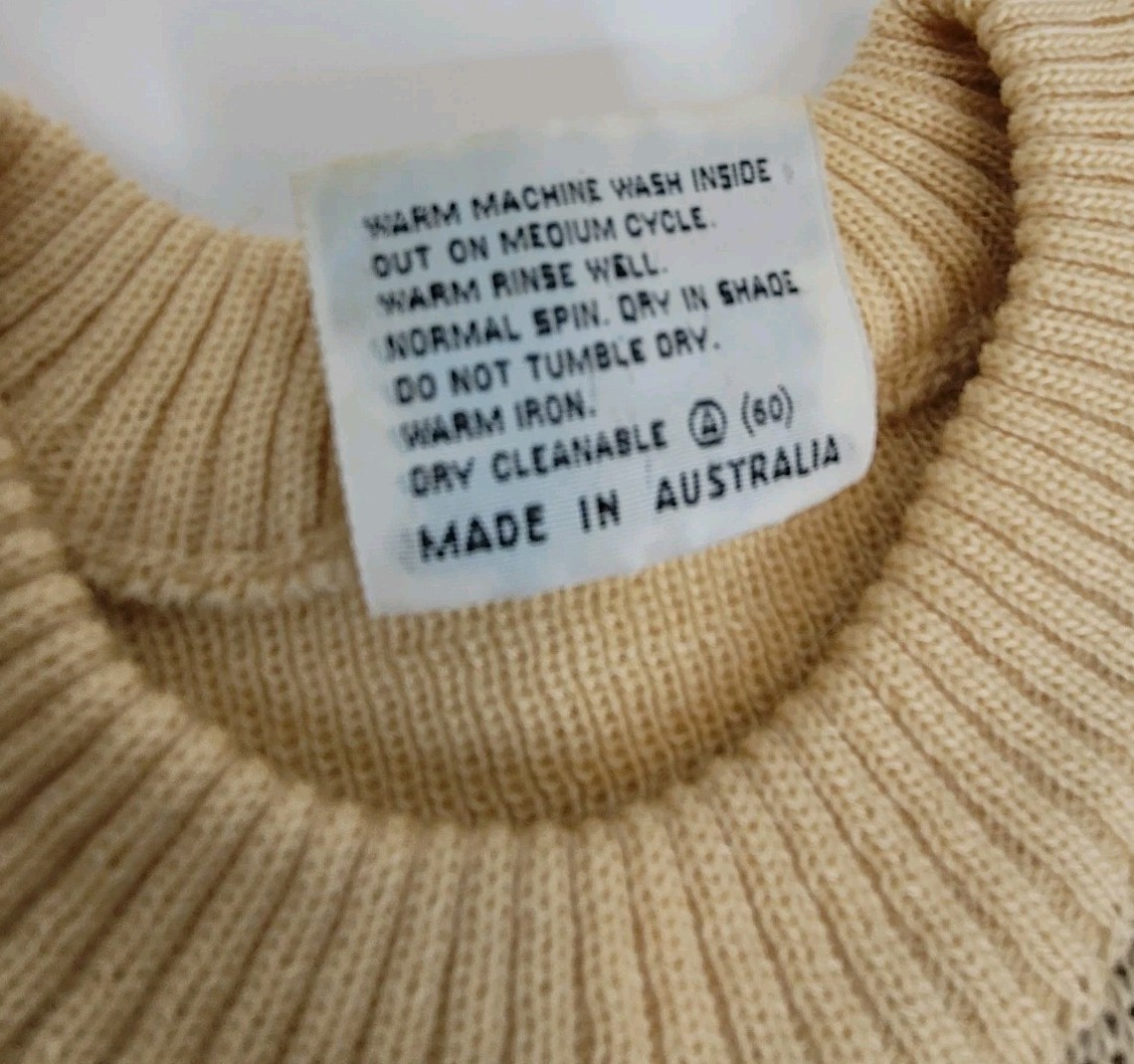 Vtg 60s 70s Hysport 100% Wool Koala Sweater XS 85cm Ivory Australia