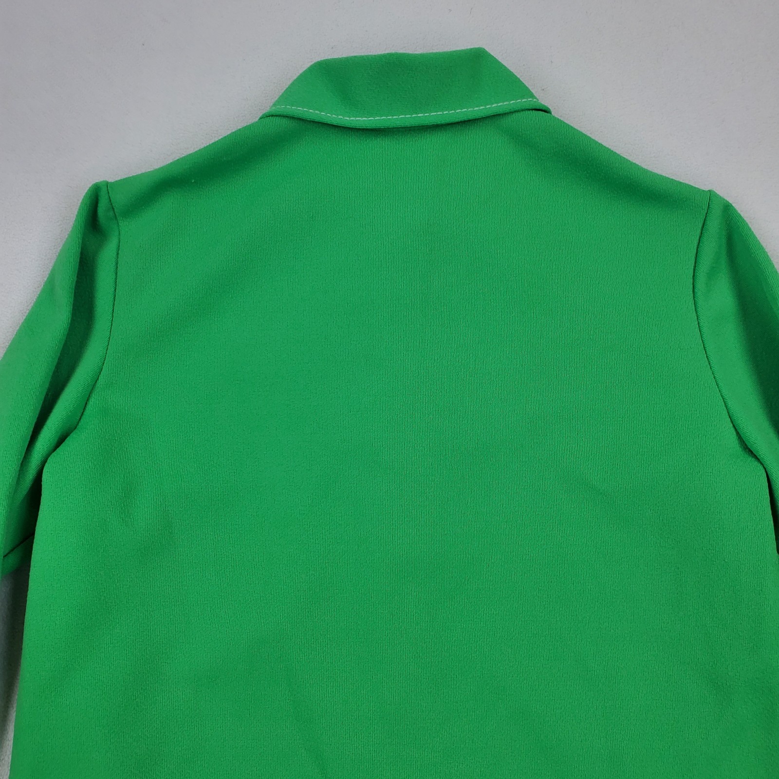 Vtg 60s 70s Shirt Wide Collar Green w/ White Stitching Neck Bow Tie