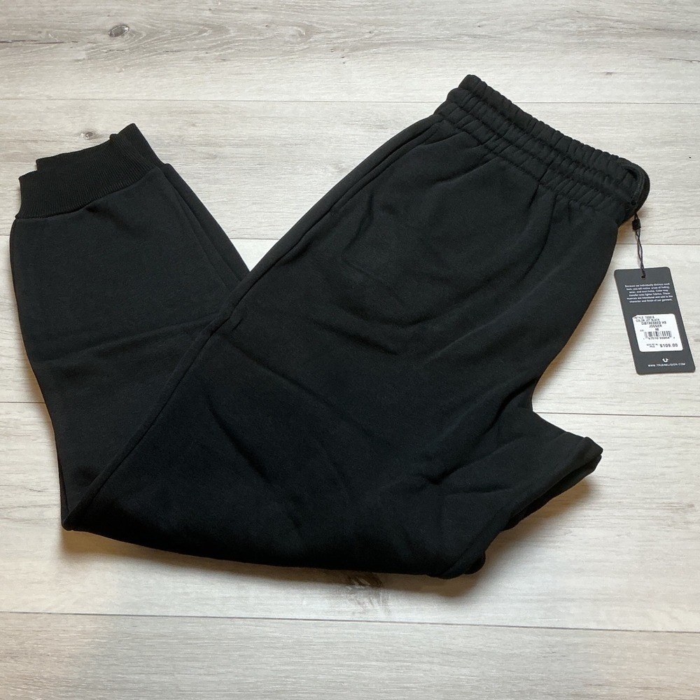 True Religion Distressed logo HS Jogger Jet Black Size Medium New With Tags