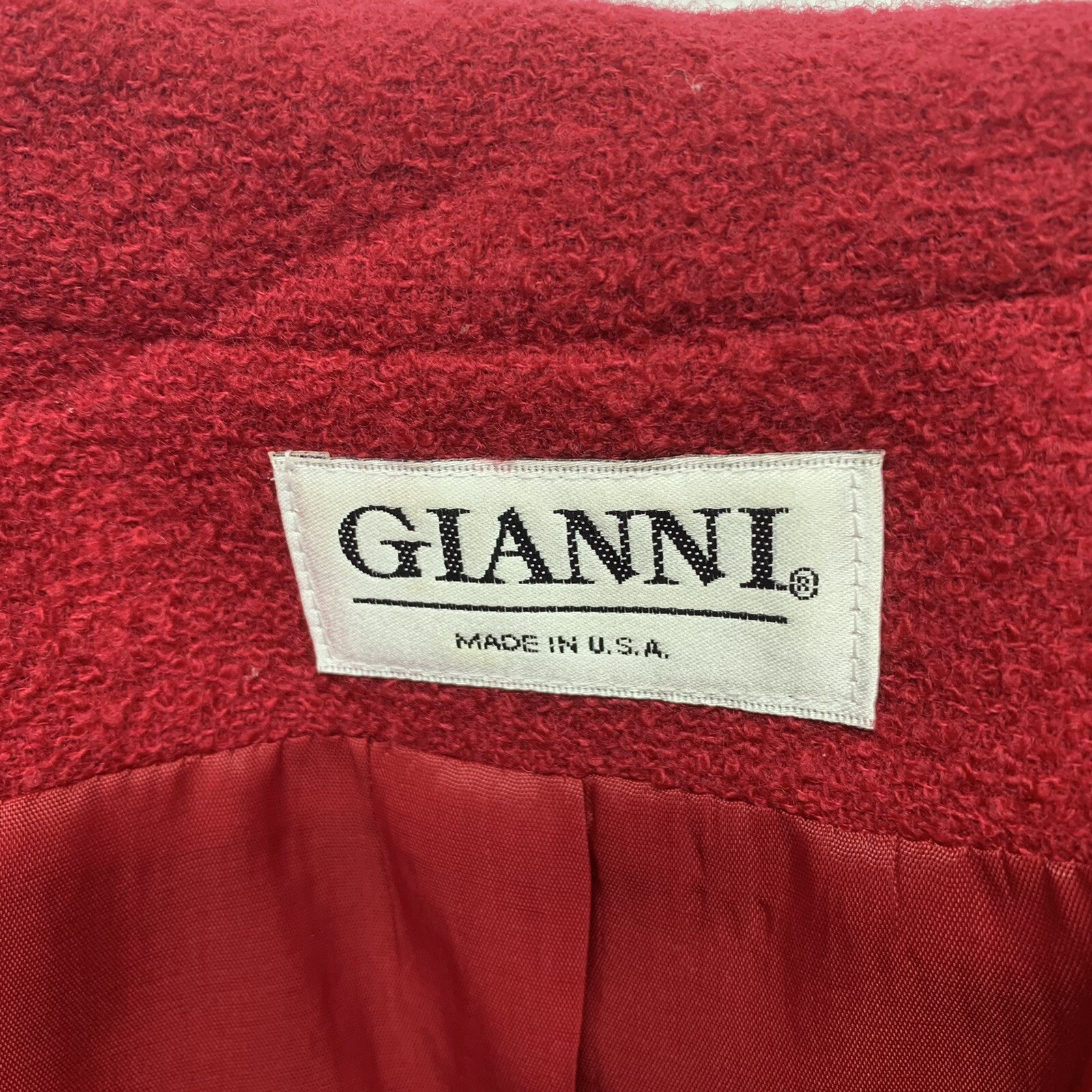 Gianni Wool Blazer Nylon Red Open Front Size 12 USA Vintage