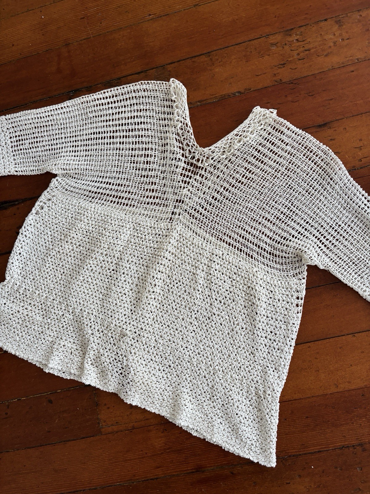 Antique Edwardian 1910s 1920s Ecru Rayon Crochet Knit Top/Sweater Ruffle Edging