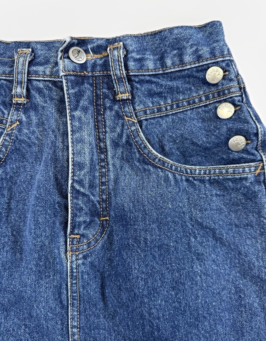 VTG PUMA Denim Skirt |Y2K Logo Button Mini Size 7 High Waist Jean Skirt