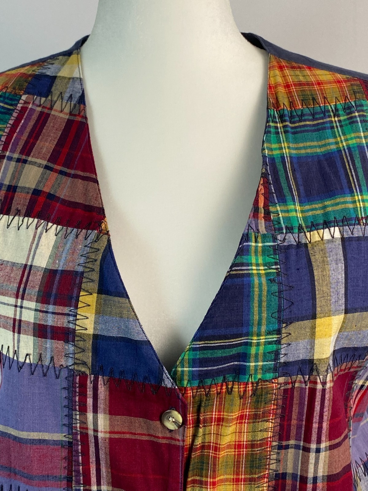 Vintage Patchwork Plaid Vest Victoria Jones Boho Retro Sz 18/38 Minimalist