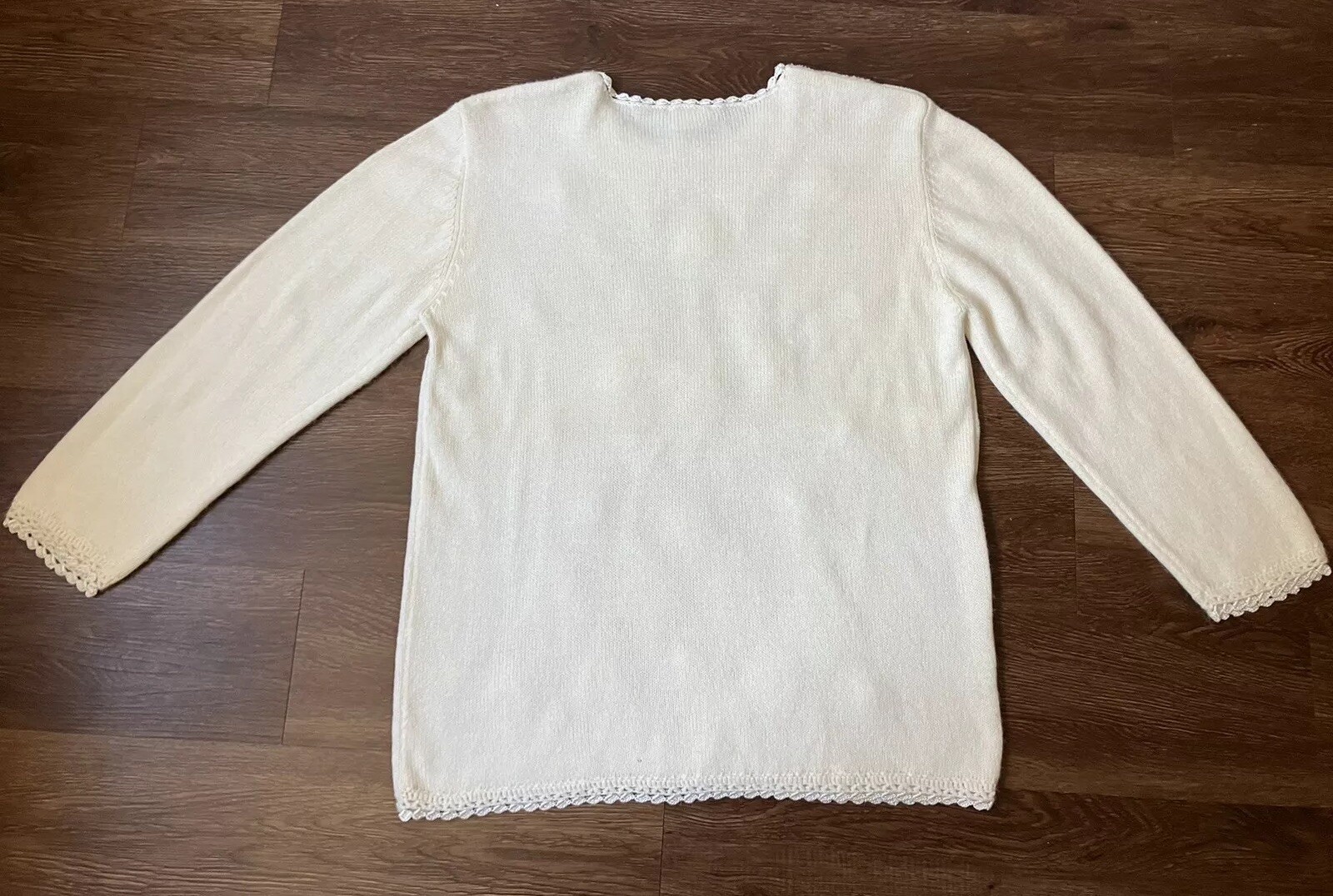 Vintage ’80s Koret Embellished Oversized Grandma Sweater Ivory Embroidery M/L